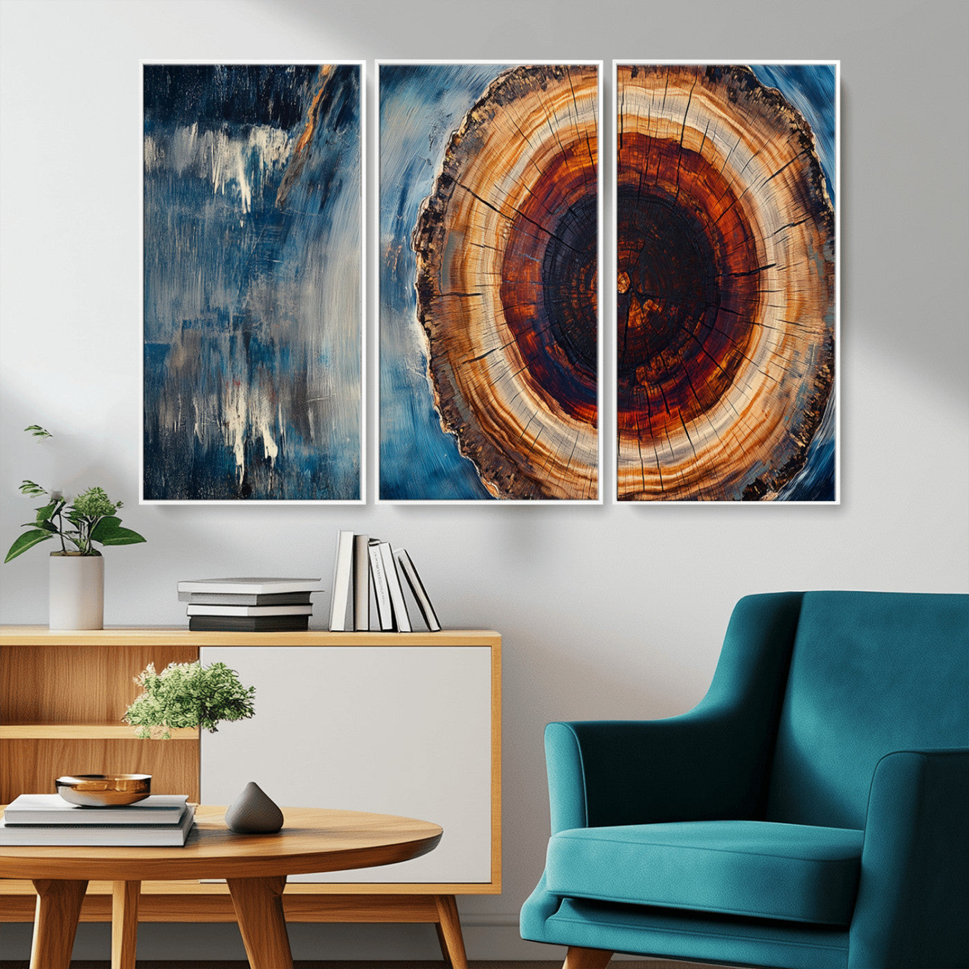 48045-MGV-FC-48X32-3P_White-Abstract Tree Rings Wall Art Canvas Print - Wood Grain Rings Canvas Print - Nature Woodland Wall