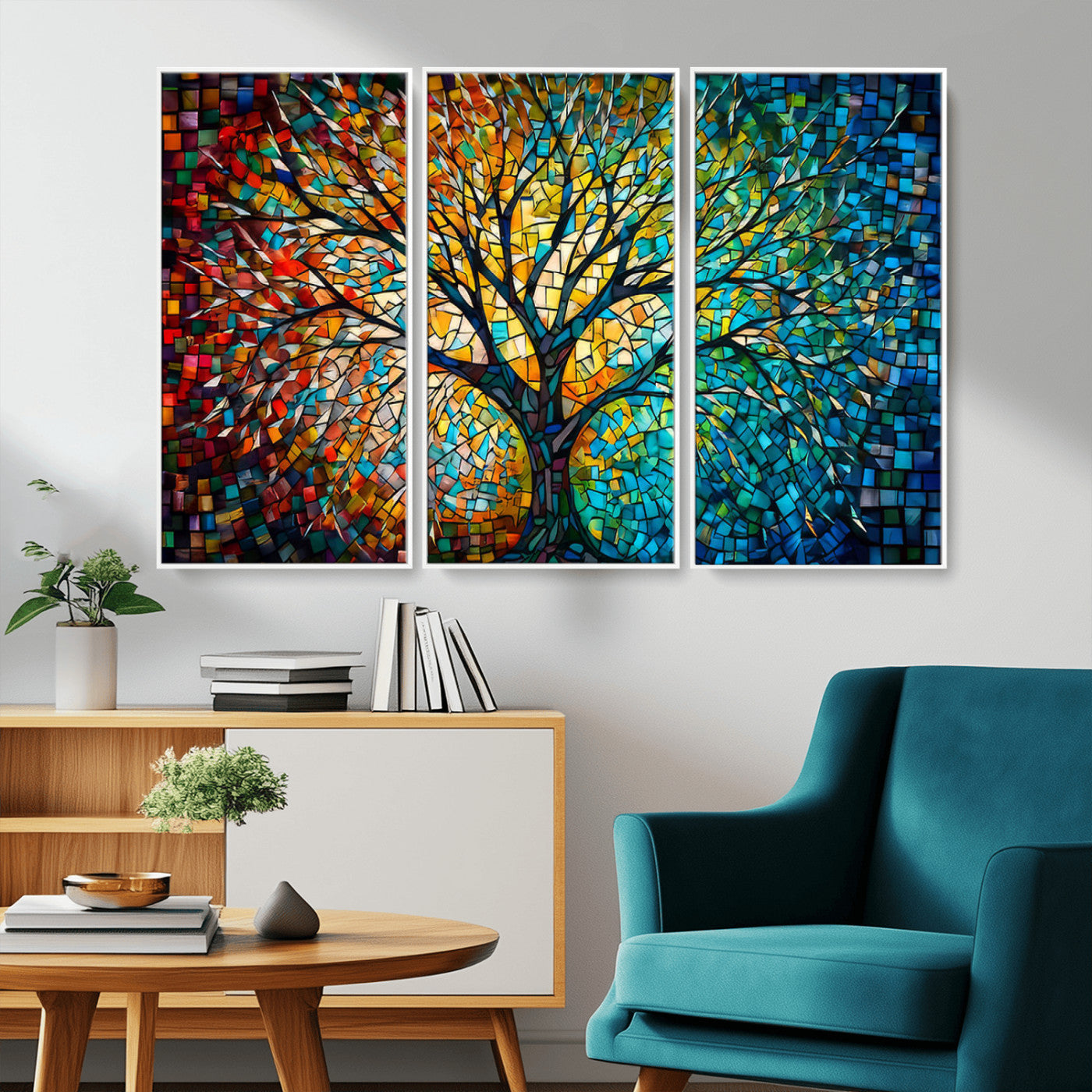 99325-MGV-CV-36X24-Yggdrasil Tree of Life Wall Art Print Canvas | Mosaic Style 3-Panel Canvas Print