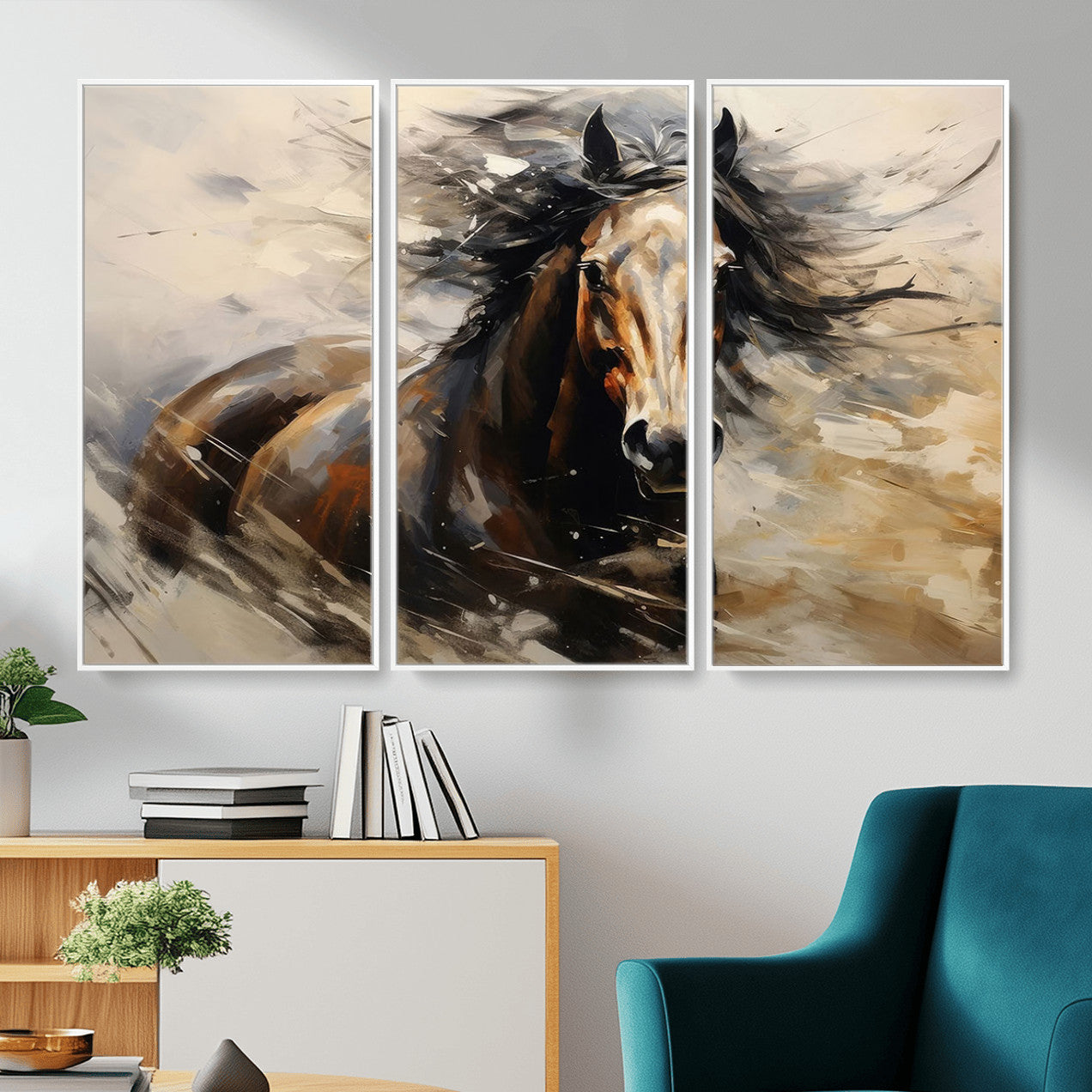 53001-MGV-CV-36X24 - Abstract Wall Art Horse Print - Large Western Horse Canvas - Farmhouse Woodland Wall Art - Framed