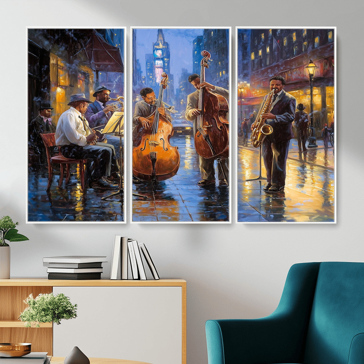 58694-MGV-FC-48X32-3P - Colorful Jazz Wall Art - African American Music Canvas Print - Framed Abstract Music Poster for Home