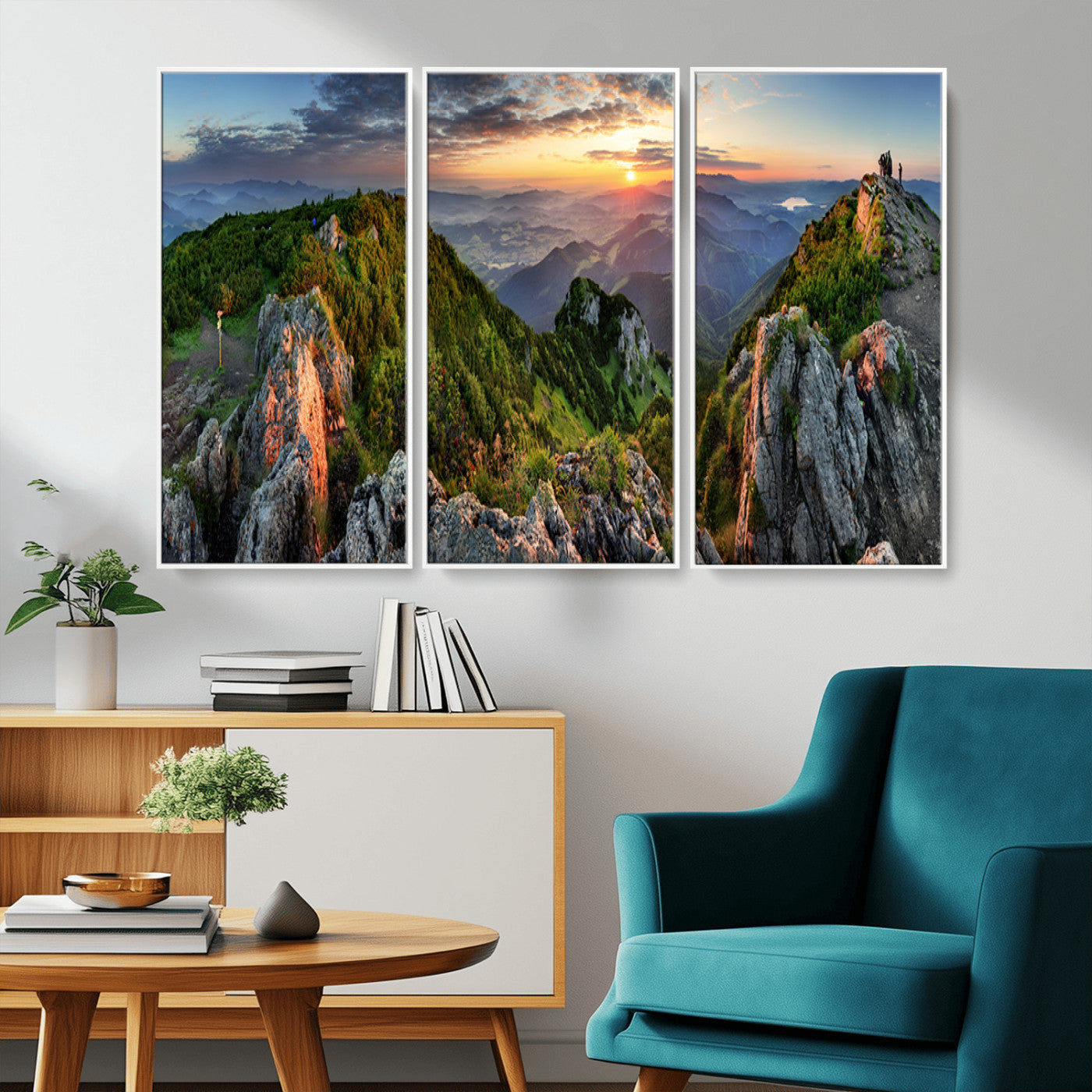 51582565-MGV-CV-36X24-Mountain Sunset Panoramic Wall Art Canvas Print – Framed Scenic Wilderness Scene with Majestic Summit Artwork for Home, Office