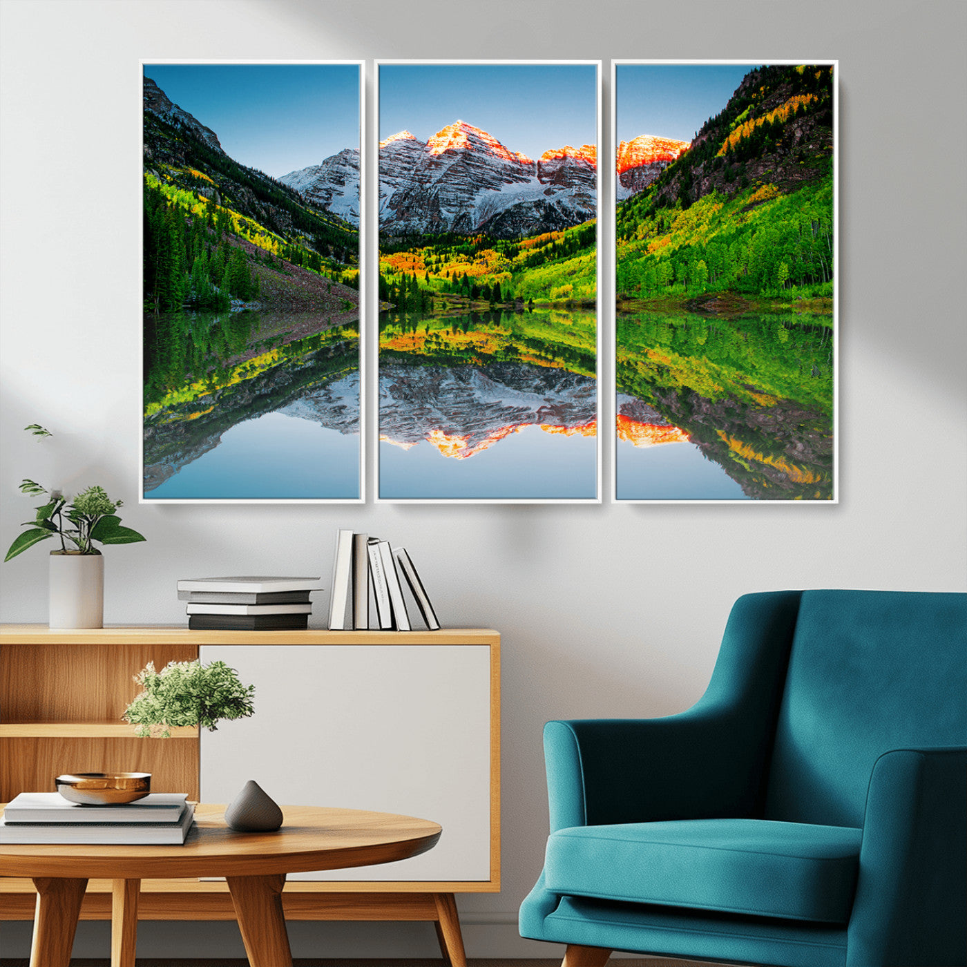 17996974-MGV-CV-36X24-Sunrise Maroon Bells Lake Wall Art Canvas Print – Framed Elk Mountains Landscape Artwork for Home, Office