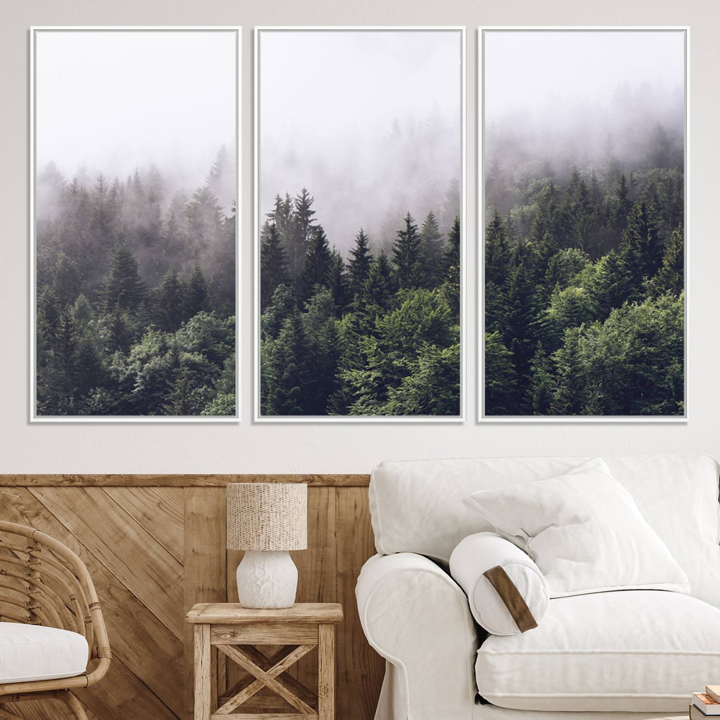 -Misty Forest Wall Art Canvas Print, Framed Foggy Pines Art Picture Print, Pine Valley Perfect Moody