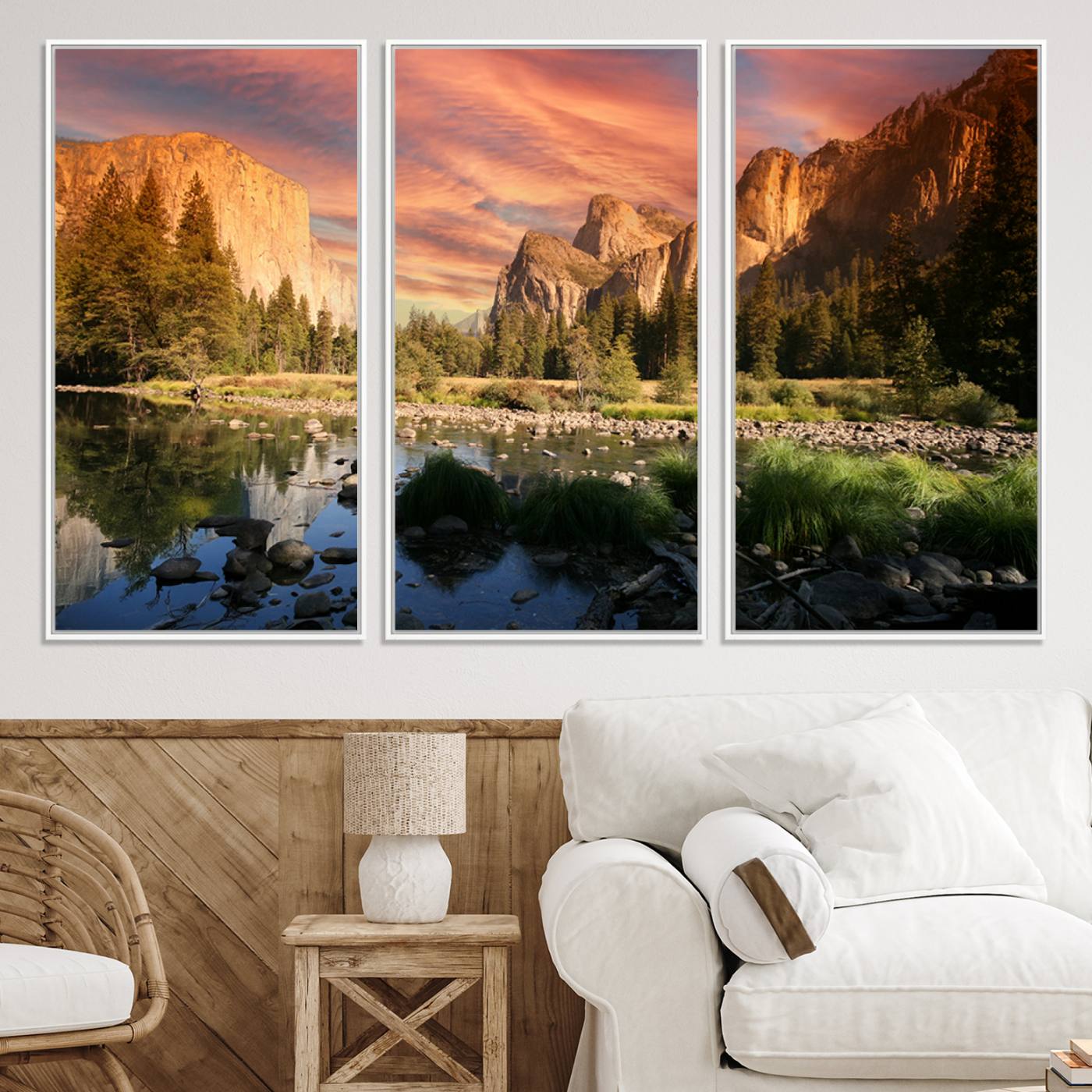 -Yosemite Valley Canvas Wall Art, Framed El Capitan Art Picture Print, Sunset Sky Perfect Vibrant