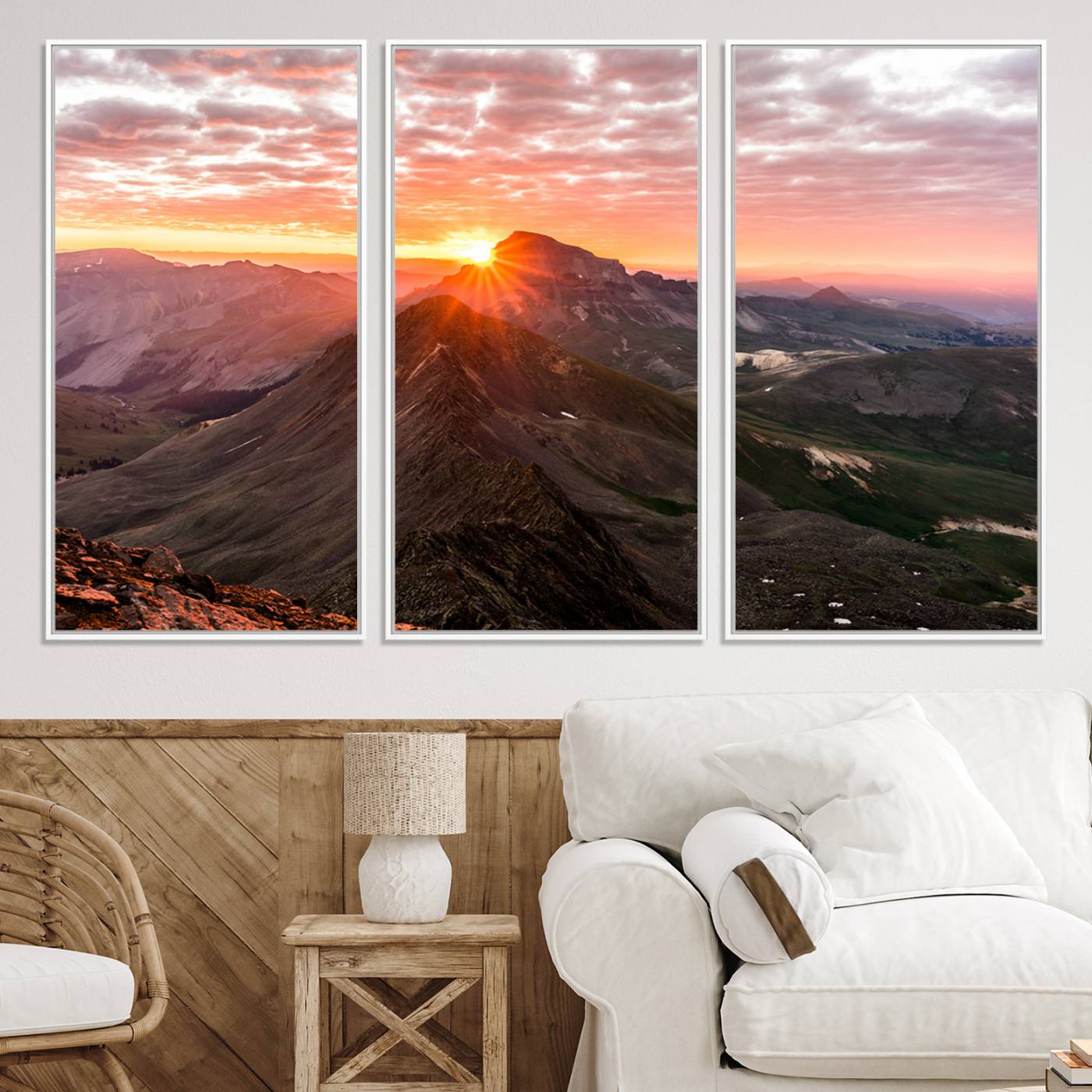 -Mountain Sunrise Wall Art Canvas Print, Framed Alpine Ridge Art Picture Print, Mountain Range