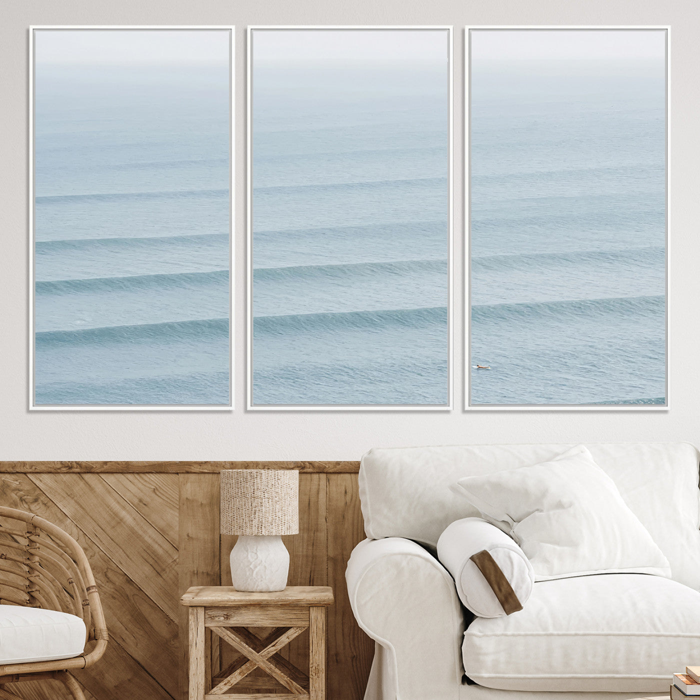 -Ocean Waves Wall Art Canvas Print, Framed Solo Surfer Art Picture Print, Wave Lines Perfect