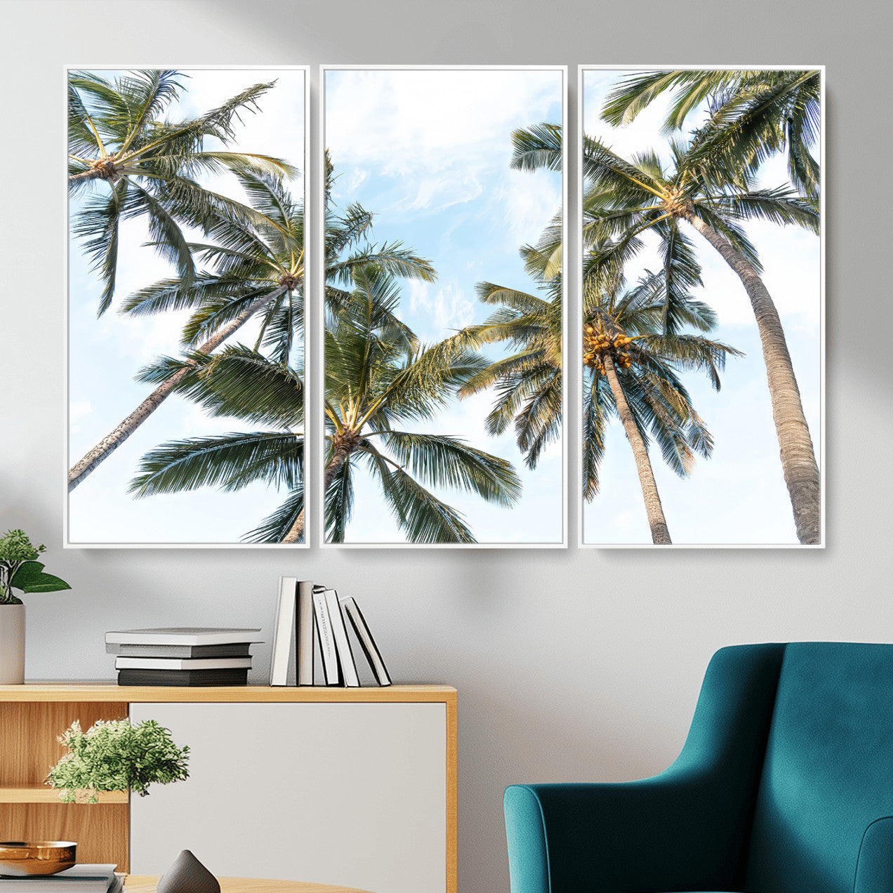 87247012-MGV-CV-36X24 - Tropical Palm Trees Wall Art – Sunlit Leaves & Blue Sky Canvas Print, Island Breeze and Vacation Vibes for Office or Home Decor