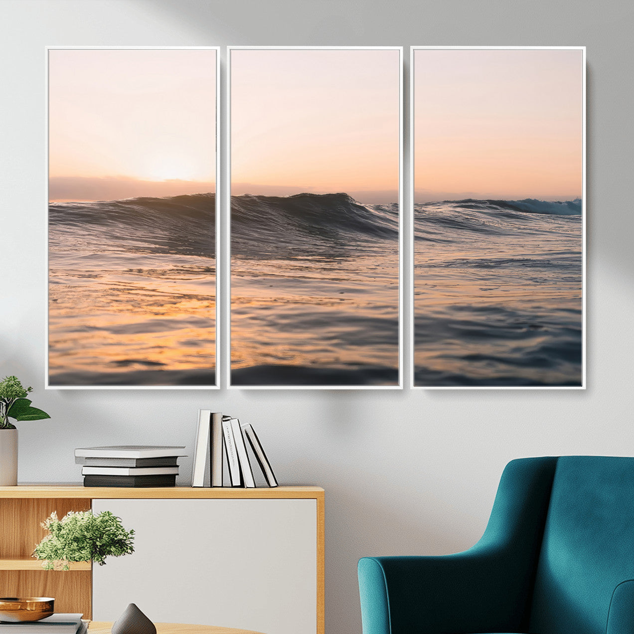 46299358-MGV-CV-36X24 - Golden Sunset Ocean Wall Art – Tranquil Waves & Peaceful Horizon Canvas Print, Soft Light and Evening Glow for Serene Beach, Home or Nature Decor