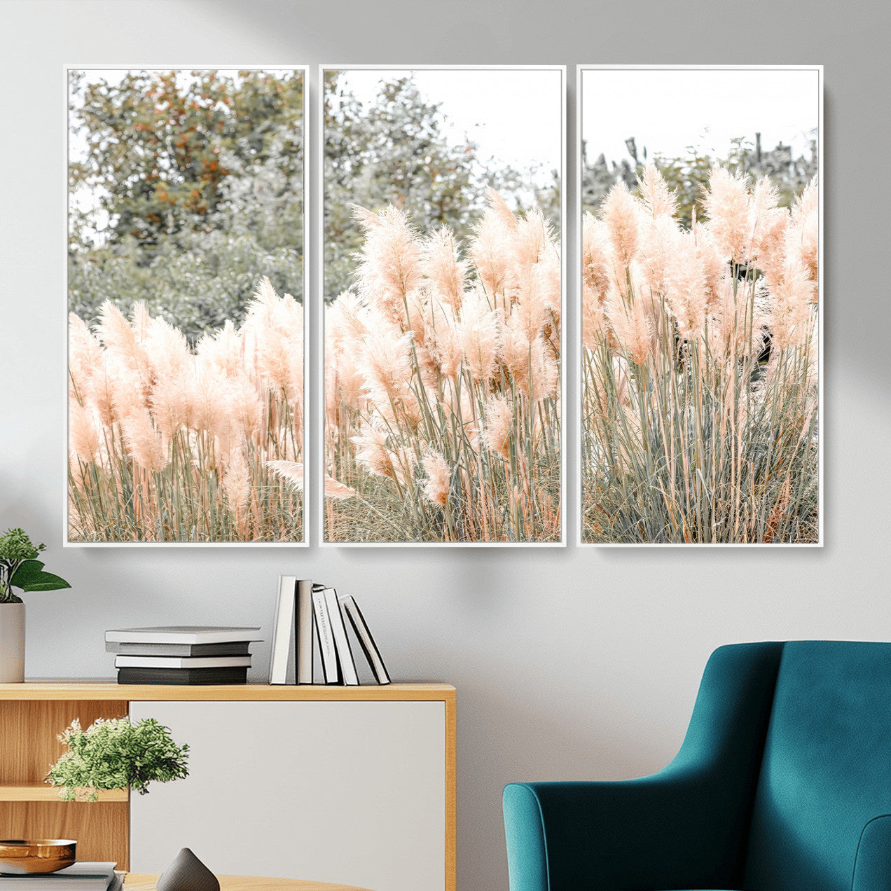 21826392-MGV-CV-36X24 - Pampas Grass Wall Art – Soft Blush Hues and Natural Texture Canvas Print, Serene Outdoors & Botanical Charm for Living Room or Nature Decor