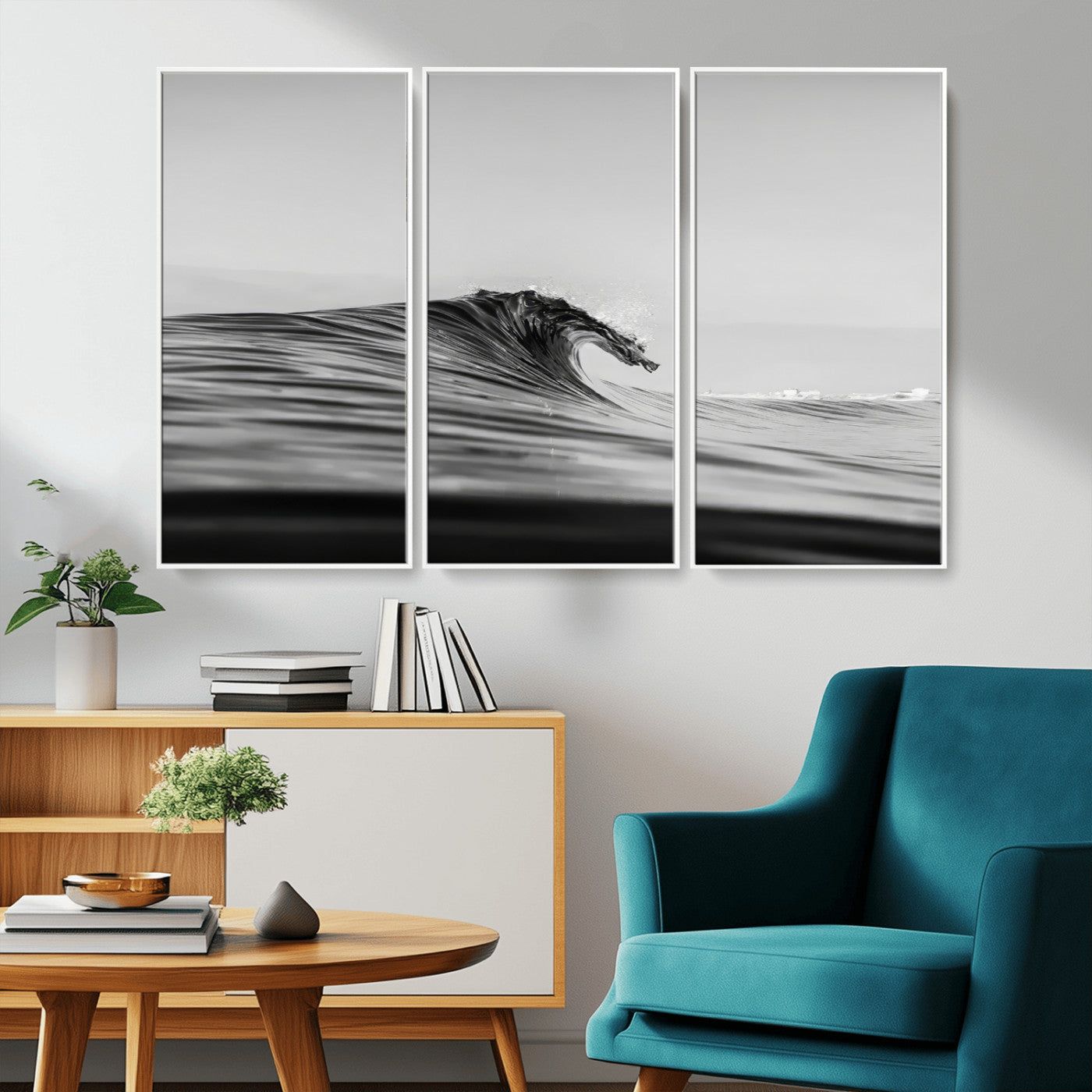 -Black Wave Wall Art Canvas Print, Framed Abstract Surf Art Picture Print, Minimalist Ocean Perfect Minimalist Coastal Decor Artwork