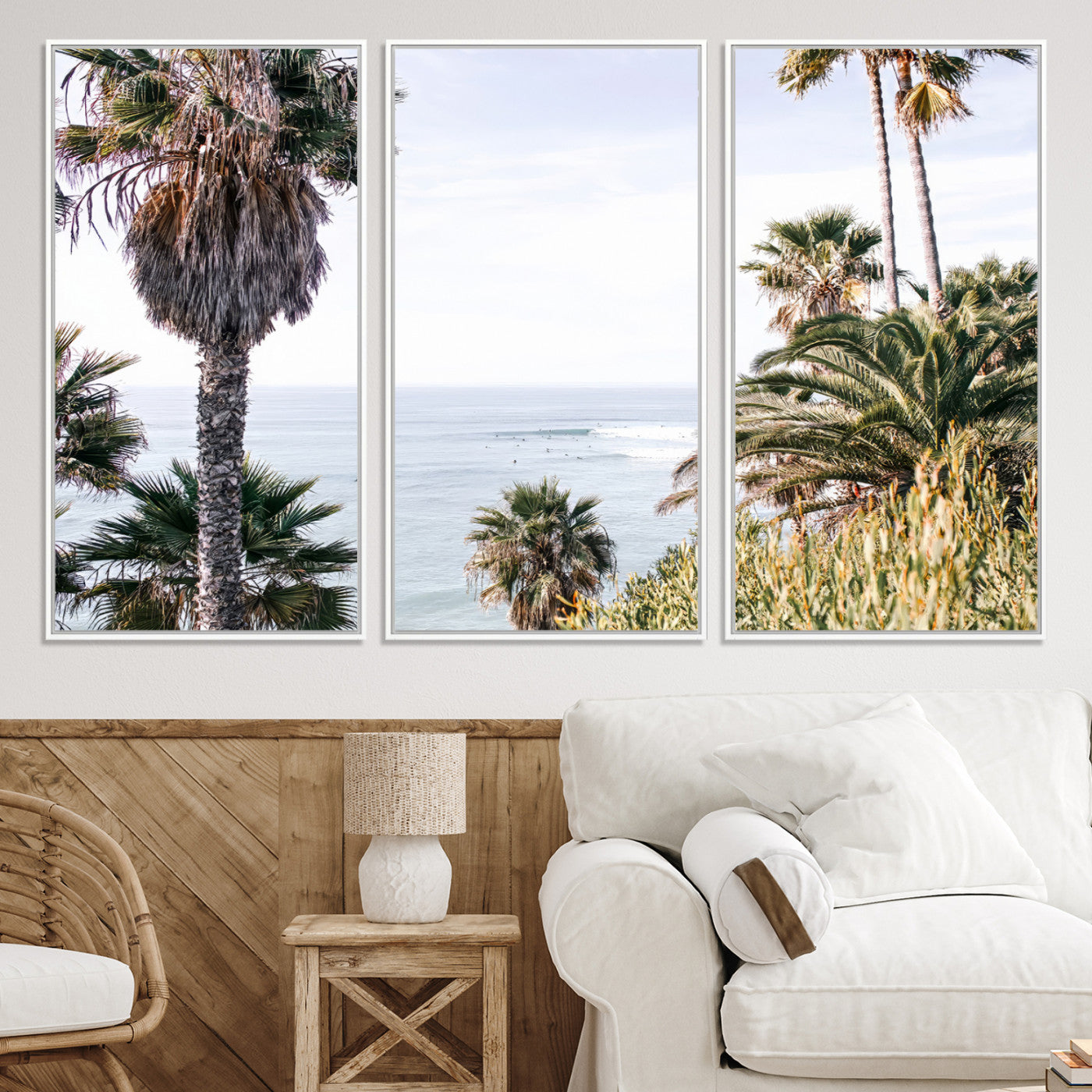 51404565-MGV-CV-36X24-Coastal Palm Trees Wall Art Canvas Print – Framed Ocean Breeze Tropical Scene Artwork for Relaxing Home, Office Decor
