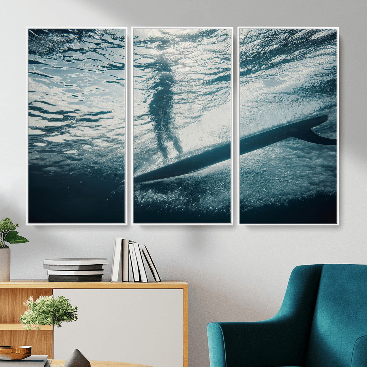 MGV-FC-48X32-3P - Submerged Surf Wall Art Canvas Print, Framed Underwater Perspective Art Picture Print, Ocean Surf Perfect Coastal Adventure Decor Artwork