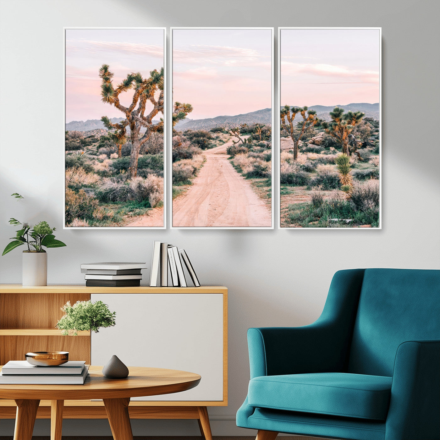 MGV-FC-48X32-3P - Desert Trail Wall Art – Canvas Print of Joshua Trees & Sunset Glow, Sandy Path Wilderness, Scenic Nature Escape Decor for Living Room, Office or Bedroom
