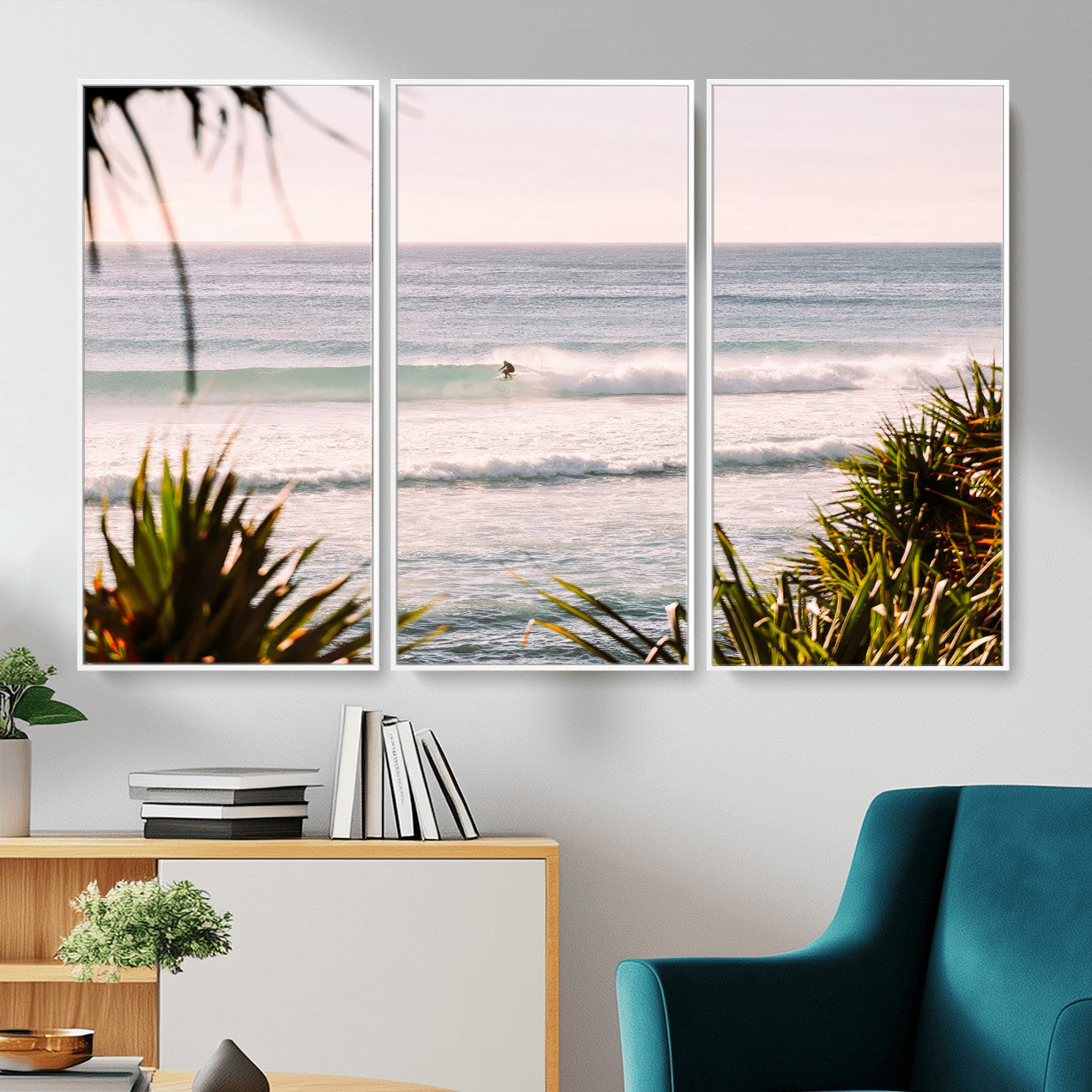 23287092-MGV-CV-36X24 - Ocean Surfer Wall Art Canvas Print | Framed Coastal Surf Art Picture Tropical Beach Artwork for Home Office