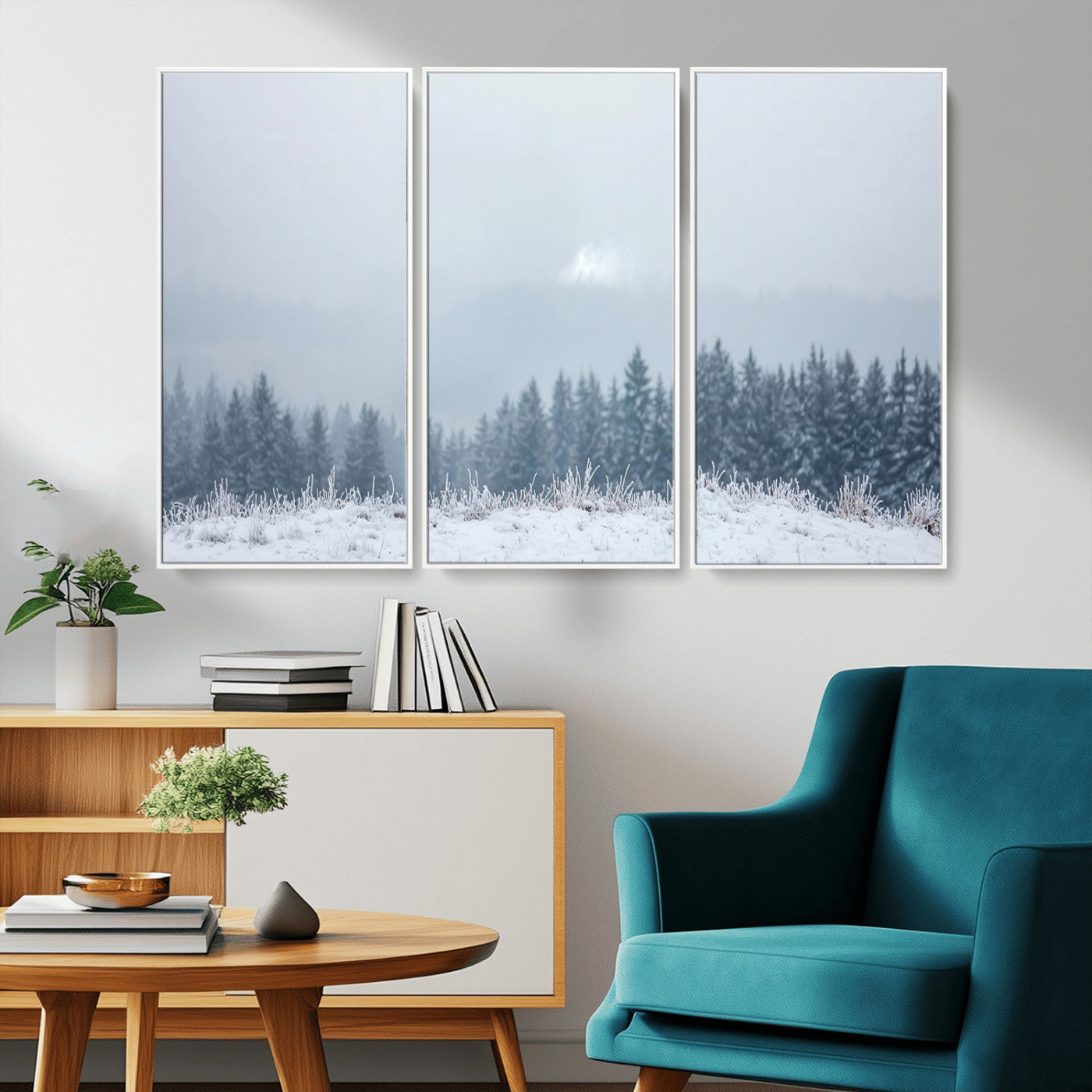 33033082-MGV-CV-36X24-Winter Forest Wall Art Canvas Print – Framed Snowy Landscape Art Picture Misty Tree Scene Artwork for Home Office
