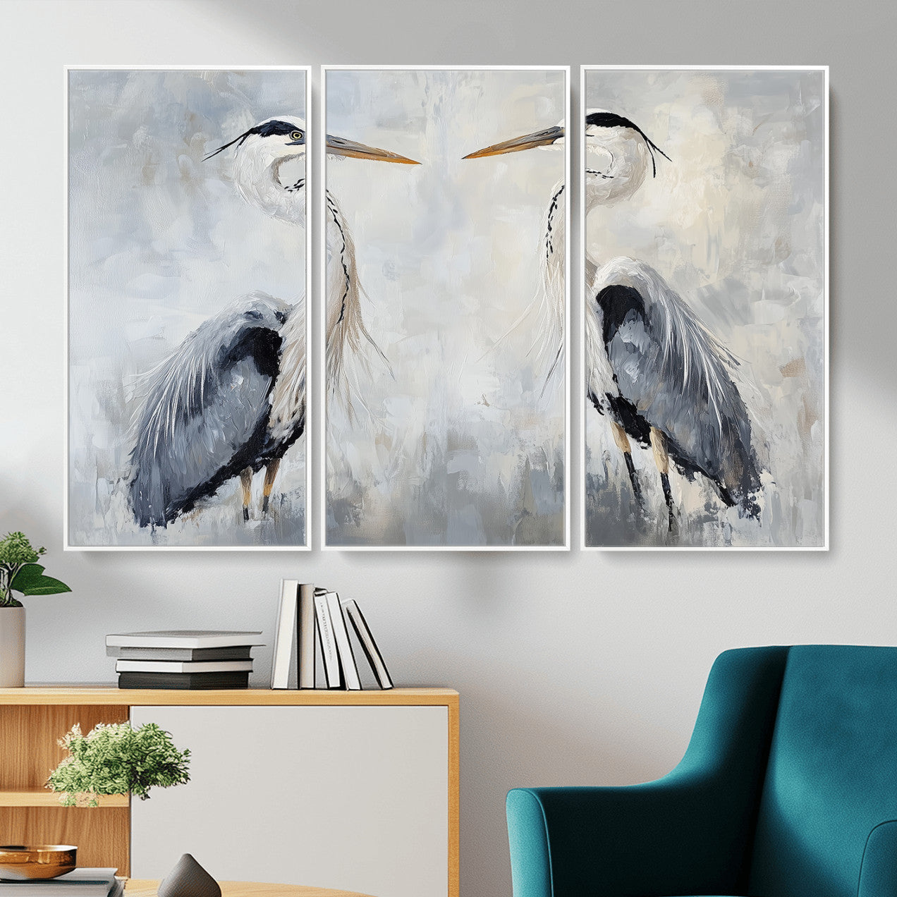 90806932-MGV-CV-36X24 - Heron Wall Art Wall Art Canvas Print, Framed Bird Canvas Decor Art Picture Print, Nature Inspired Perfect Coastal Minimalist Decor Artwork