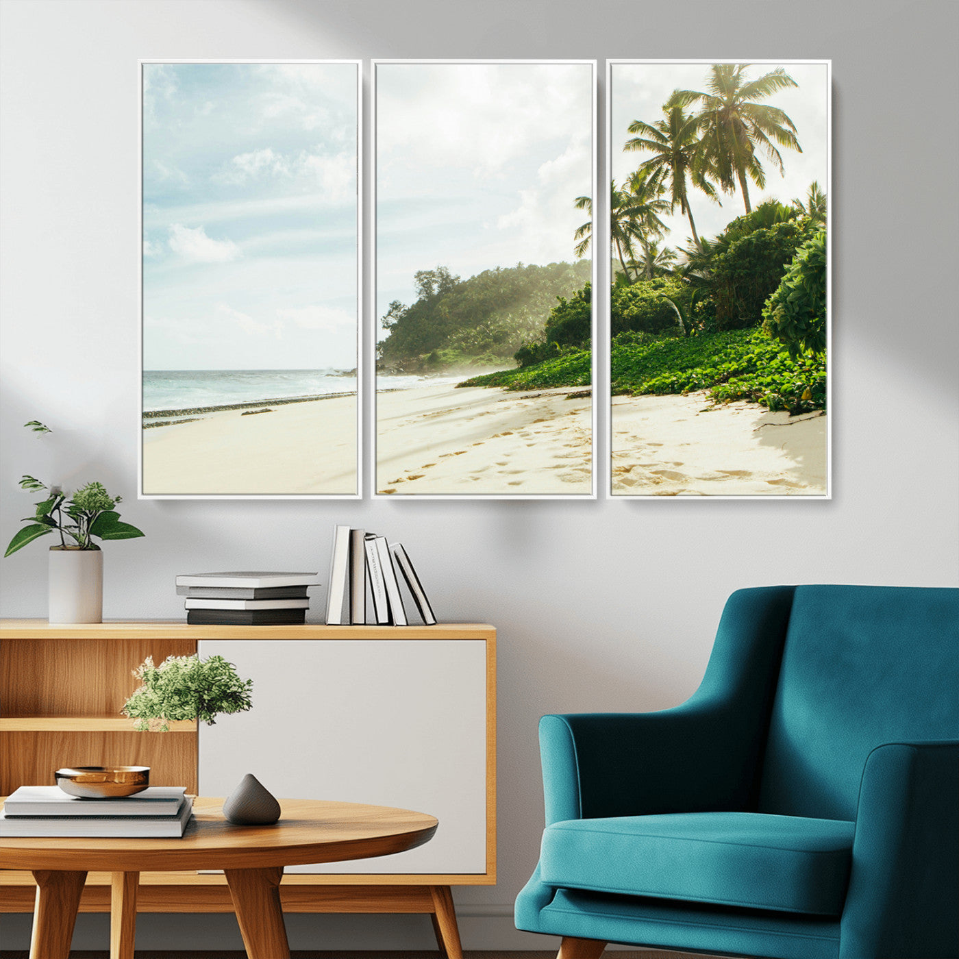 -Relaxing Beach Wall Art Canvas Print – Framed Ocean View Coastal Serenity Tropical Nature Scene Artwork for Home Office
