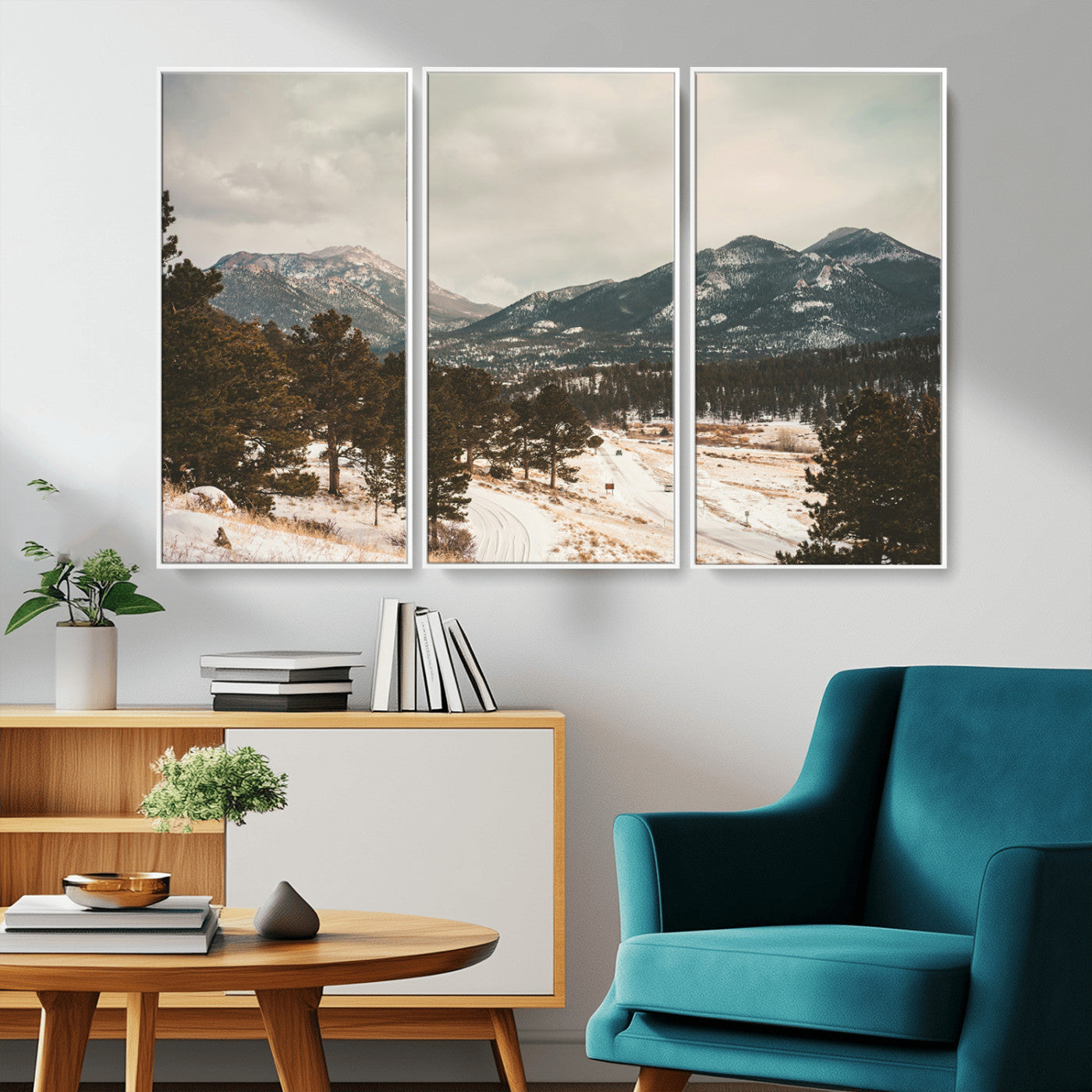 -Mountain Landscape Wall Art Canvas Print – Framed Snowy Peaks Alpine Aesthetic Rustic Winter Scene Artwork for Home Office