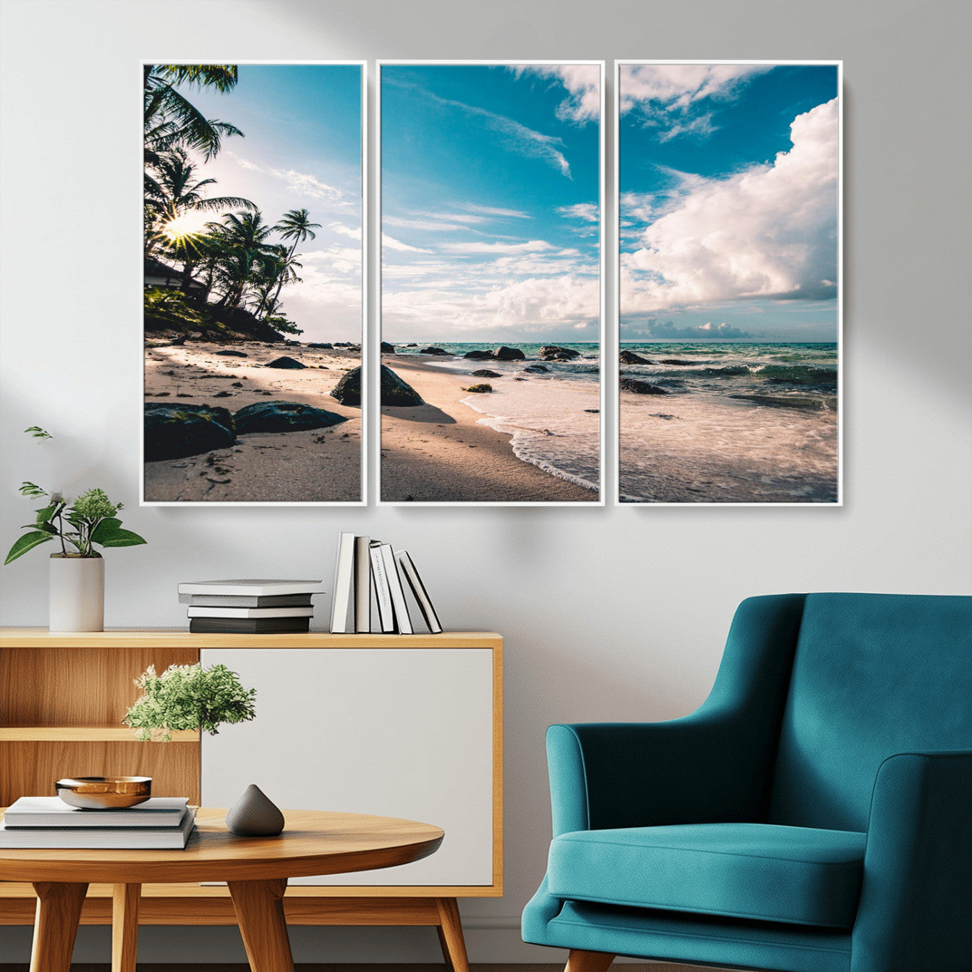 95301406-MGV-CV-36X24-Tropical Beach Wall Art Canvas Print – Framed Ocean Waves Relaxing Seascape Coastal Nature Scene Artwork for Home Office
