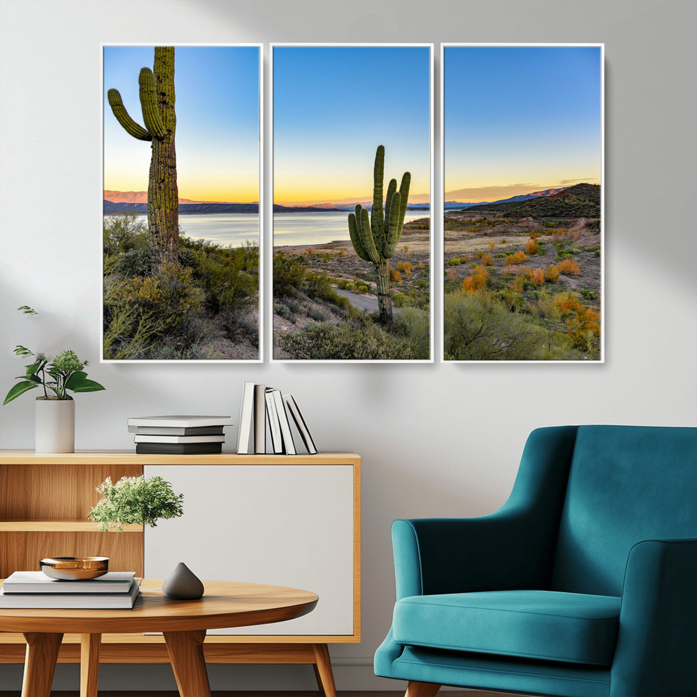-Saguaro Cactus Wall Art Canvas Print – Framed Desert Sunset Southwestern Nature Scene Artwork for Home Office