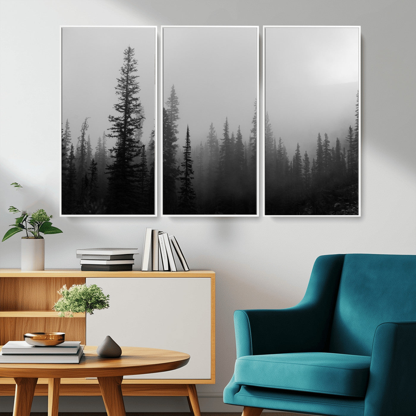 73138900-MGV-CV-36X24-Misty Pines Wall Art Canvas Print – Framed Woodland Minimalist Rustic Nature Scene Photography Artwork for Home Office
