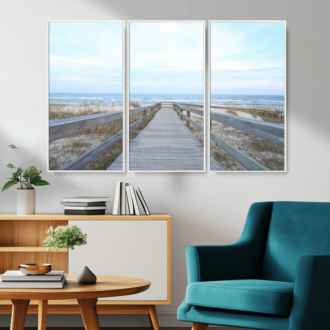 31602988-MGV-CV-36X24-Beach Boardwalk Wall Art Canvas Print – Framed Coastal Serenity Ocean View Nature Scene Artwork for Home Office
