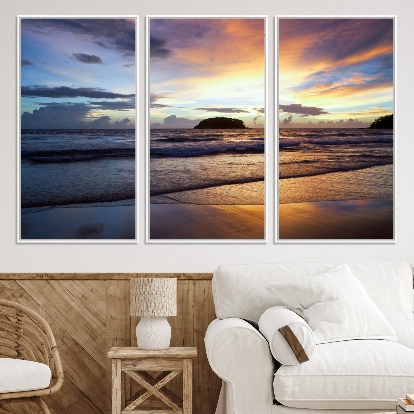 36714356-MGV-CV-36X24-Beach Sunset Wall Art Canvas Print – Tropical Ocean Waves Golden Sky Serene Seascape Nature Artwork for Home Office