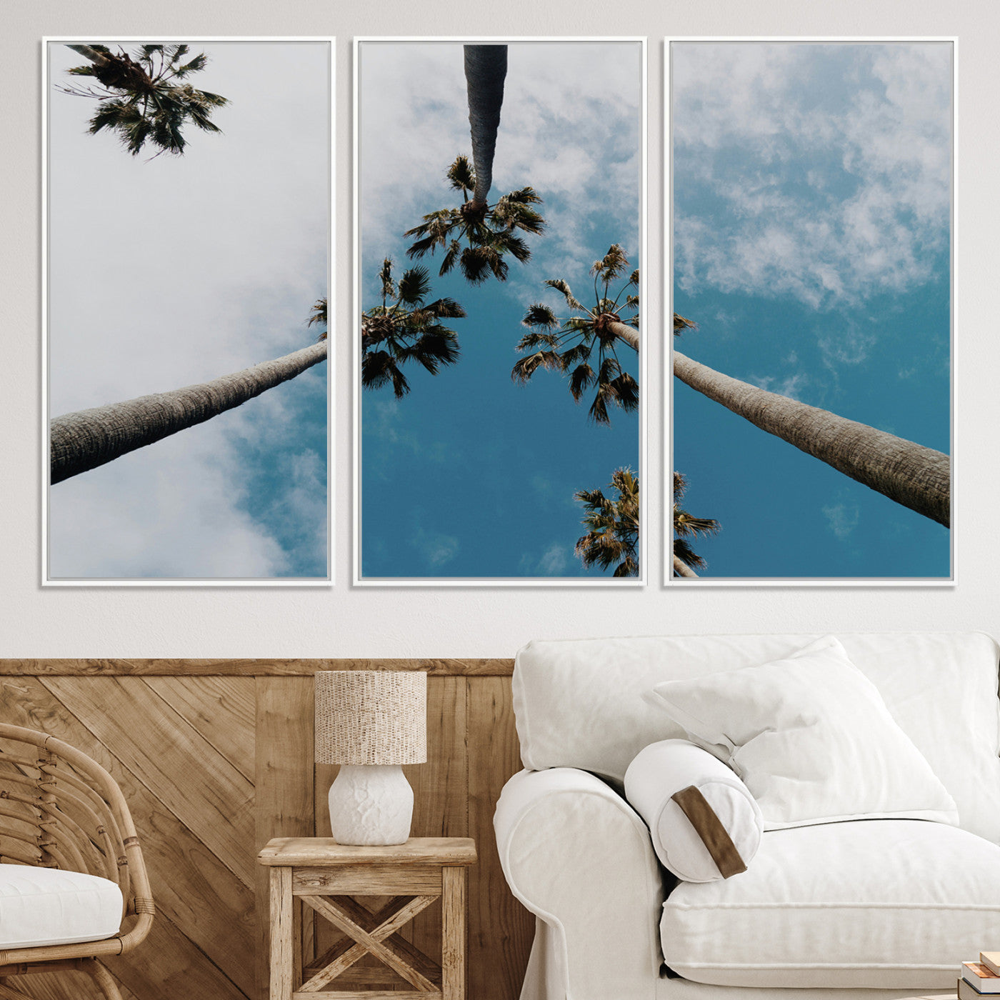 45236398-MGV-CV-36X24-Tropical Palm Trees Wall Art Canvas Print – Framed California Sky Minimalist Nature Scene Artwork for Home Office