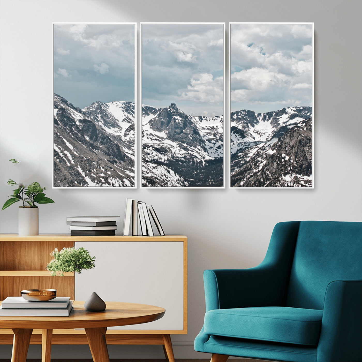 -Snowy Peaks Wall Art Canvas Print – Alpine Wilderness Mountain Escape Winter Serenity Artwork for Home, Office