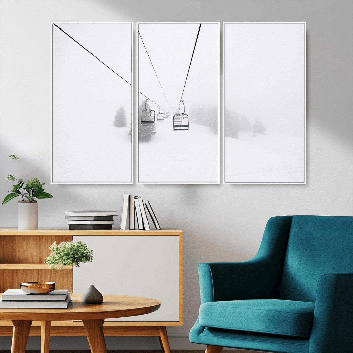 -Ski Lift Wall Art Canvas Print – Snowy Alpine Landscape Nordic Adventure Winter Mountains Artwork for Home, Office