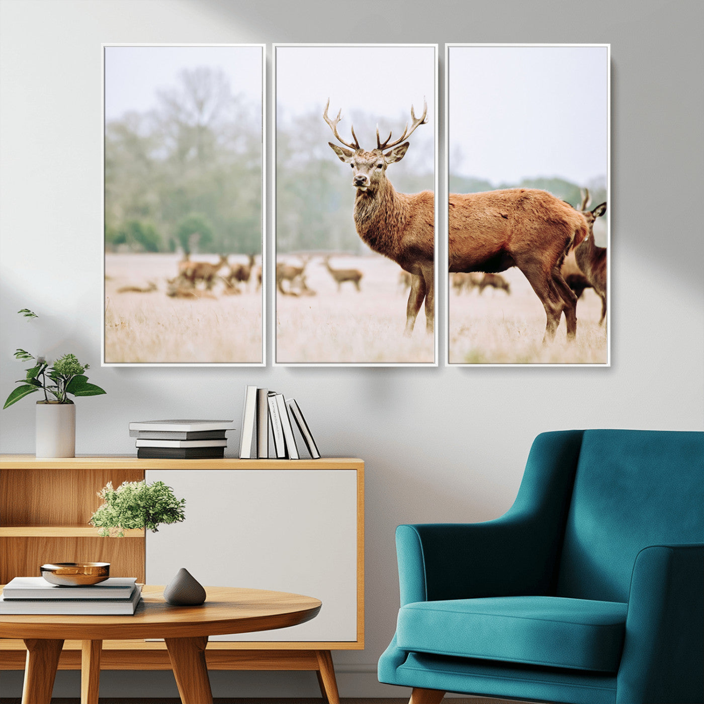 53240224-MGV-CV-36X24-Rustic Deer Wall Art Canvas Print – Forest Woodland Stag Nordic Animal Scenic Nature Artwork for Home, Cabin