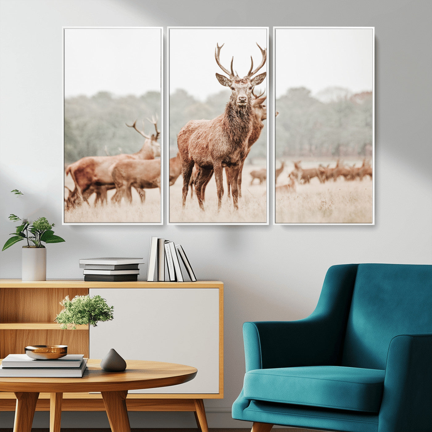 -Rustic Nature Wall Art Canvas Print – Stag Woodland Framed Wildlife Art Picture Print Perfect Lodge Decor
