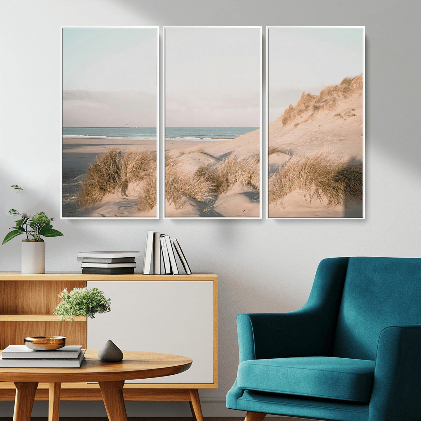 -Beach Landscape Wall Art Canvas Print – Framed Sand Dune Photography Minimalist Seascape Artwork for Home Office
