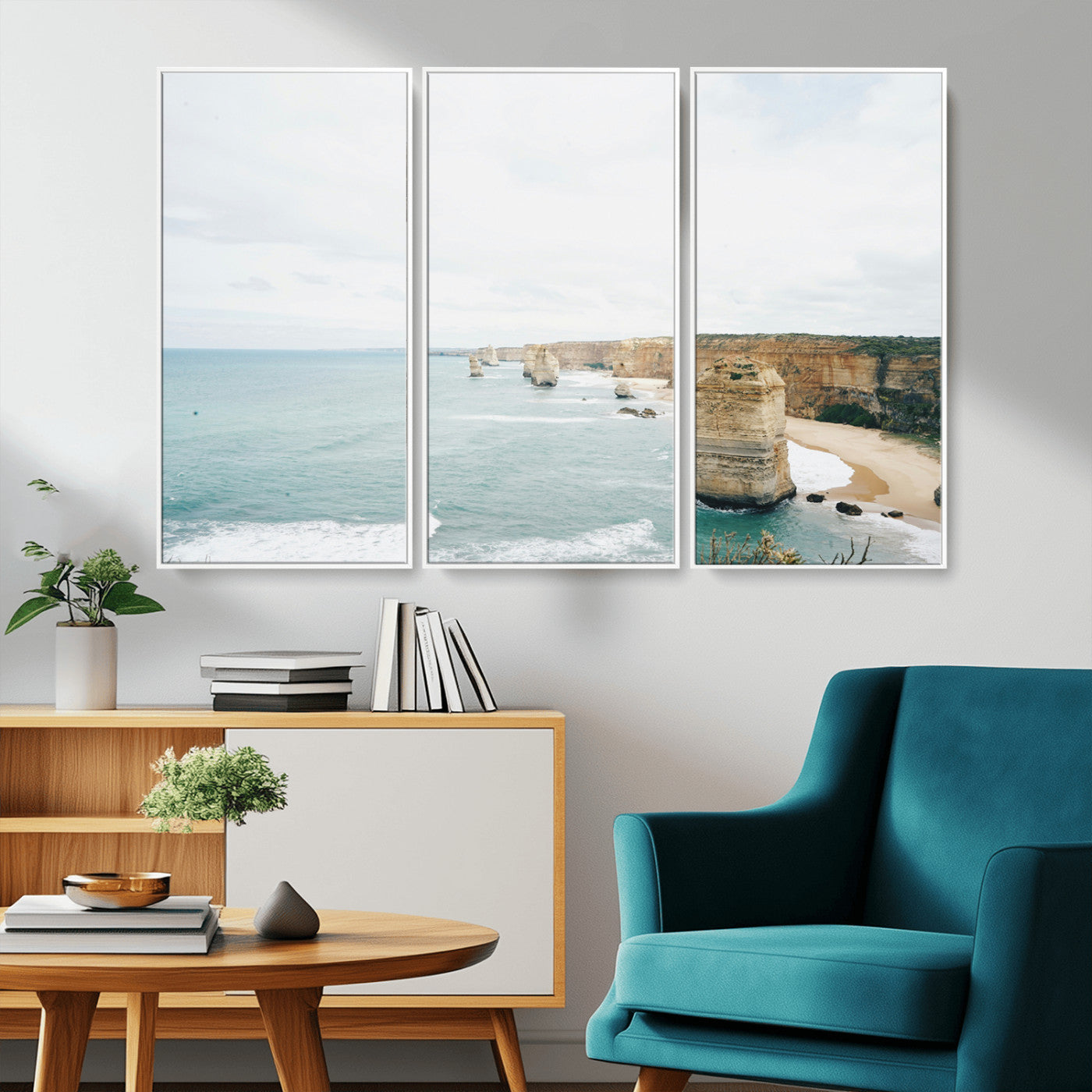 70095633-MGV-CV-36X24-Twelve Apostles Wall Art Canvas Print – Framed Coastal Cliffs Rugged Rock Formations Artwork for Home Office