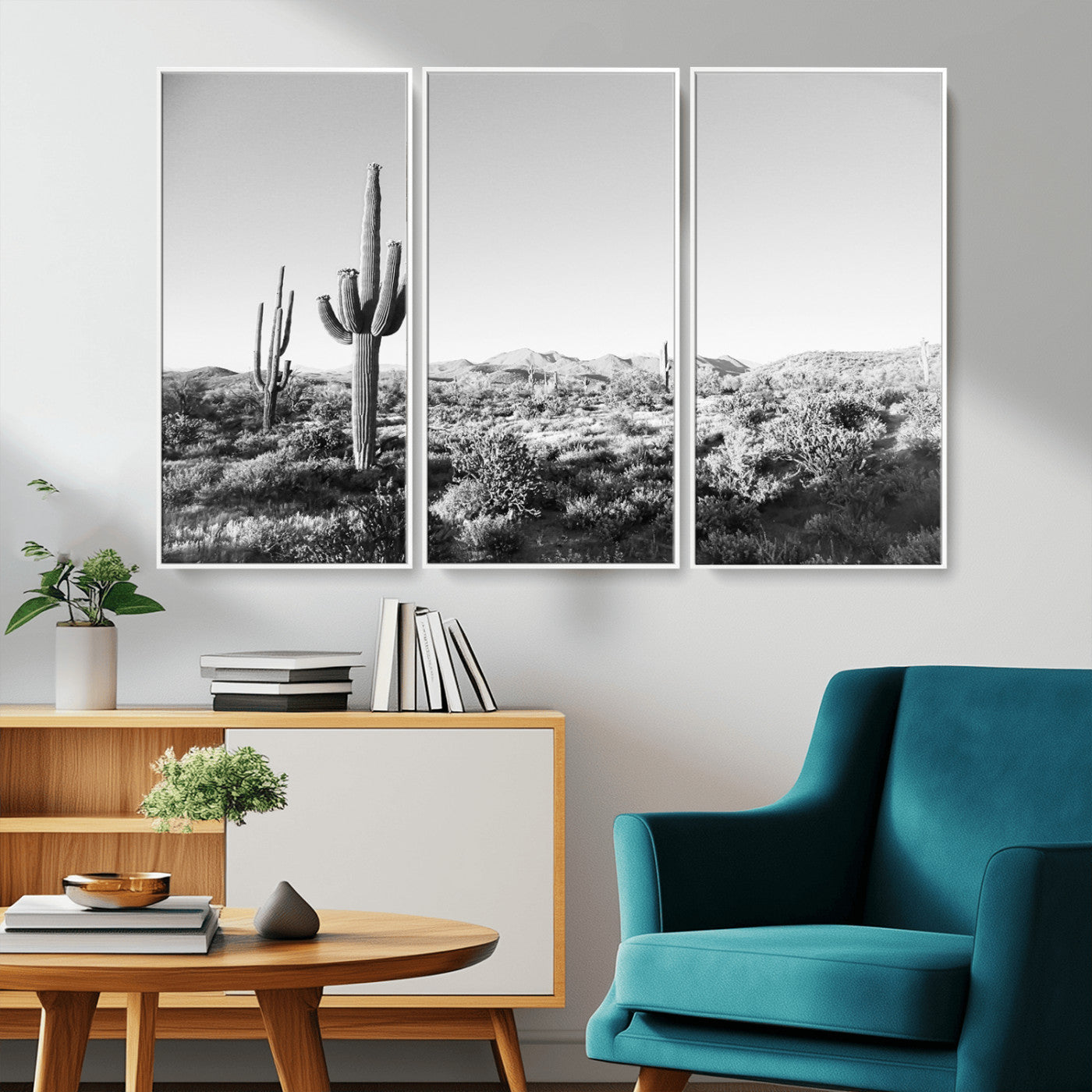 85205054-MGV-CV-36X24-Saguaro Cactus Wall Art Canvas Print – Framed Monochrome Landscape Scenic Arizona Minimalist Western Artwork for Home, Office
