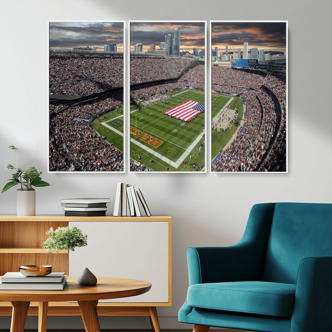 -Chicago Bears Soldiers Field Wall Art Canvas Print – Framed Football Stadium Artwork for Home, Office, Living Room