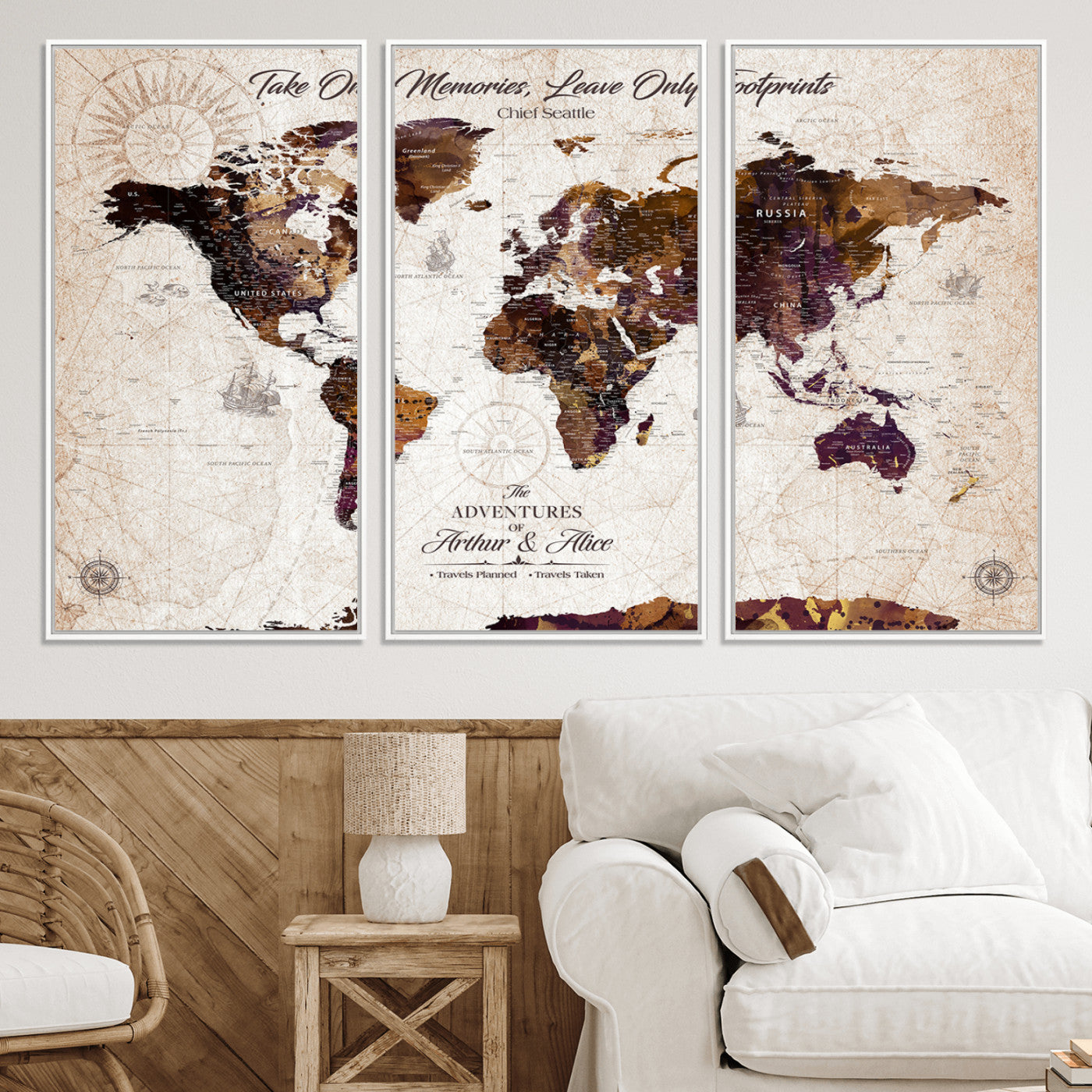 -Personalized World Map Canvas – Custom Framed Push Pin Travel Tracker, Elegant Wall Art Gift for Couples for Home, Office