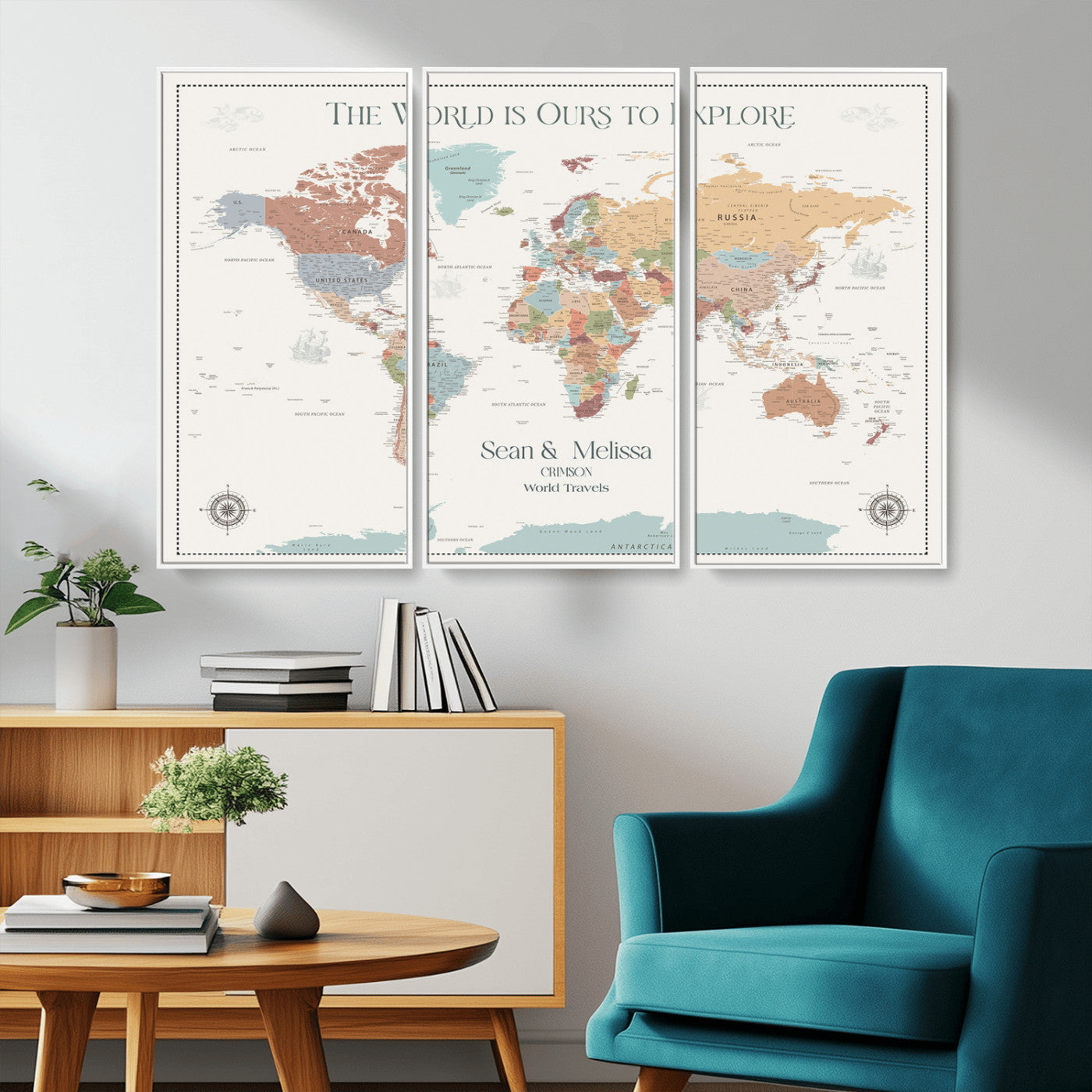 Rehber01-MGV-CV-36X24-Custom Push Pin World Map Wall Art Canvas Print – Personalized Travel Tracker with Pins Framed Large for home, office