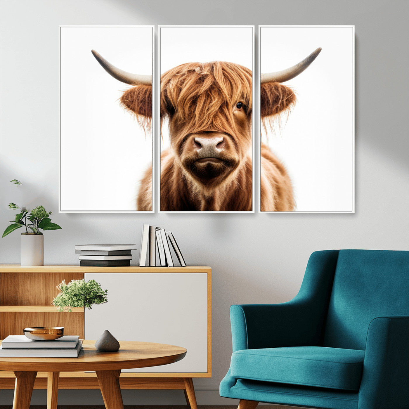 -Scottish Highland Cow Canvas Print, Framed Highland Cow Canvas Home Decor