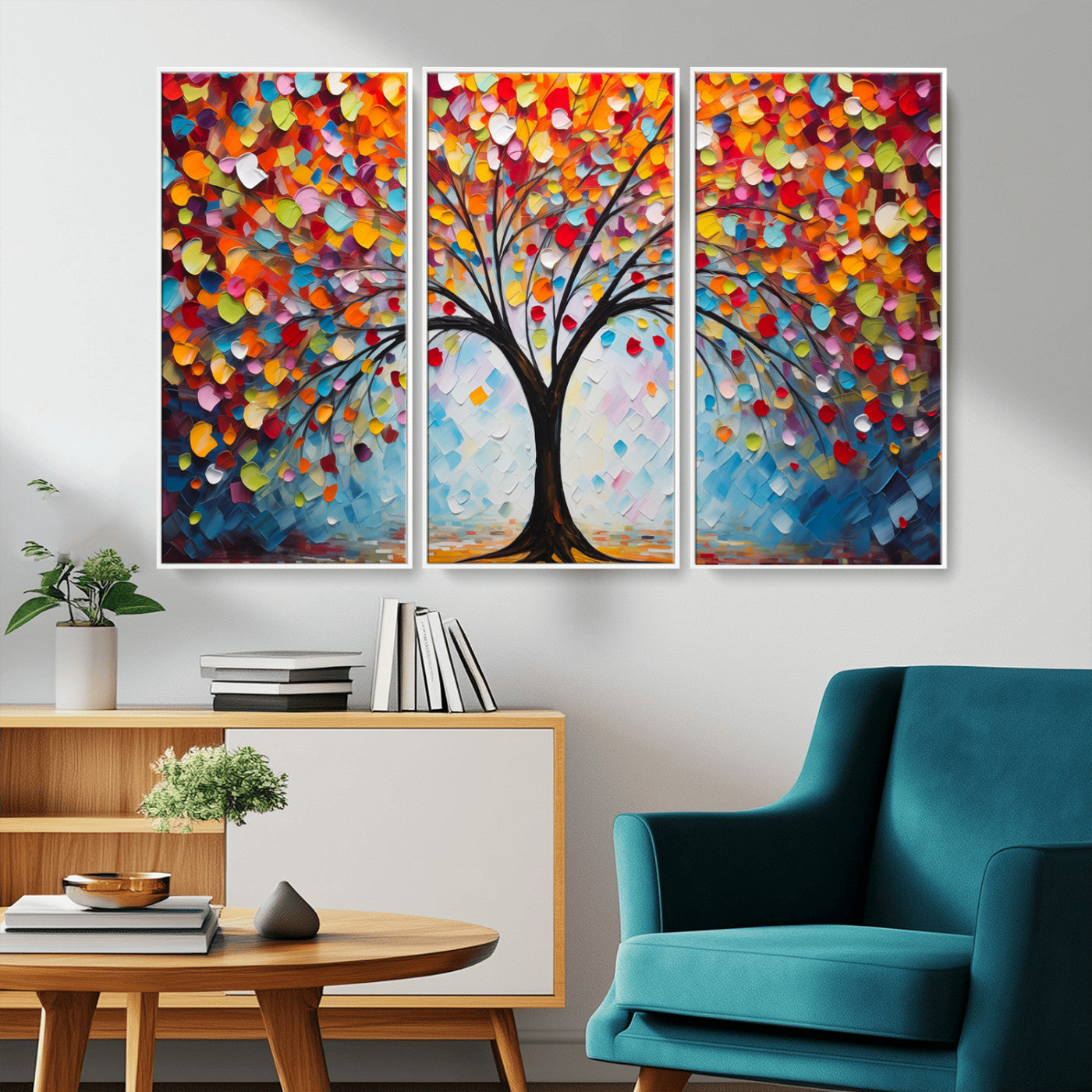 HS2447-MGV-FC-48X32-3P_White-Vibrant Tree of Life Canvas Wall Art – Colorful Abstract Nature in Modern Decor - Ready to Hang