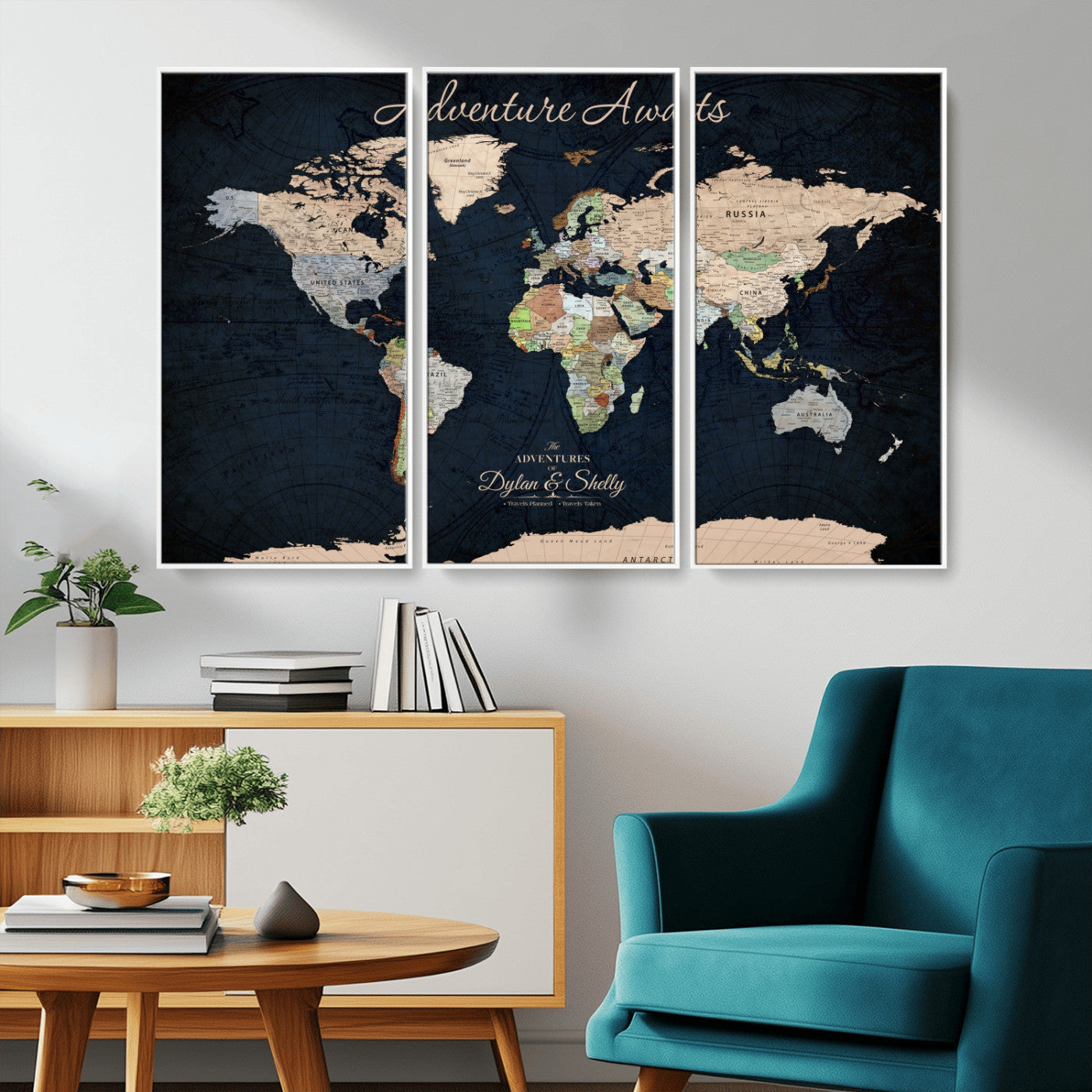 Rehber01-MGV-CV-36X24-Personalized World Map Canvas Print – Framed Push Pin Travel Wall Art for Couples – Adventure & Anniversary Gift