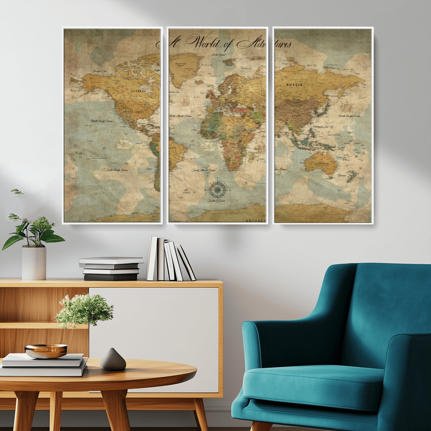 Rehber01-MGV-CV-36X24-Personalized World Map Canvas – Custom Framed Push Pin Travel Map Wall Art, Vintage Style Gift for Couples or Families