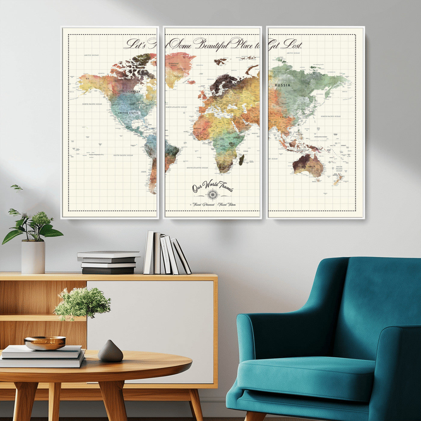 -Personalized Push Pin World Map Canvas Print – Custom Adventure Travel Tracker Map, Framed Wall Art Gift for Couples or Family