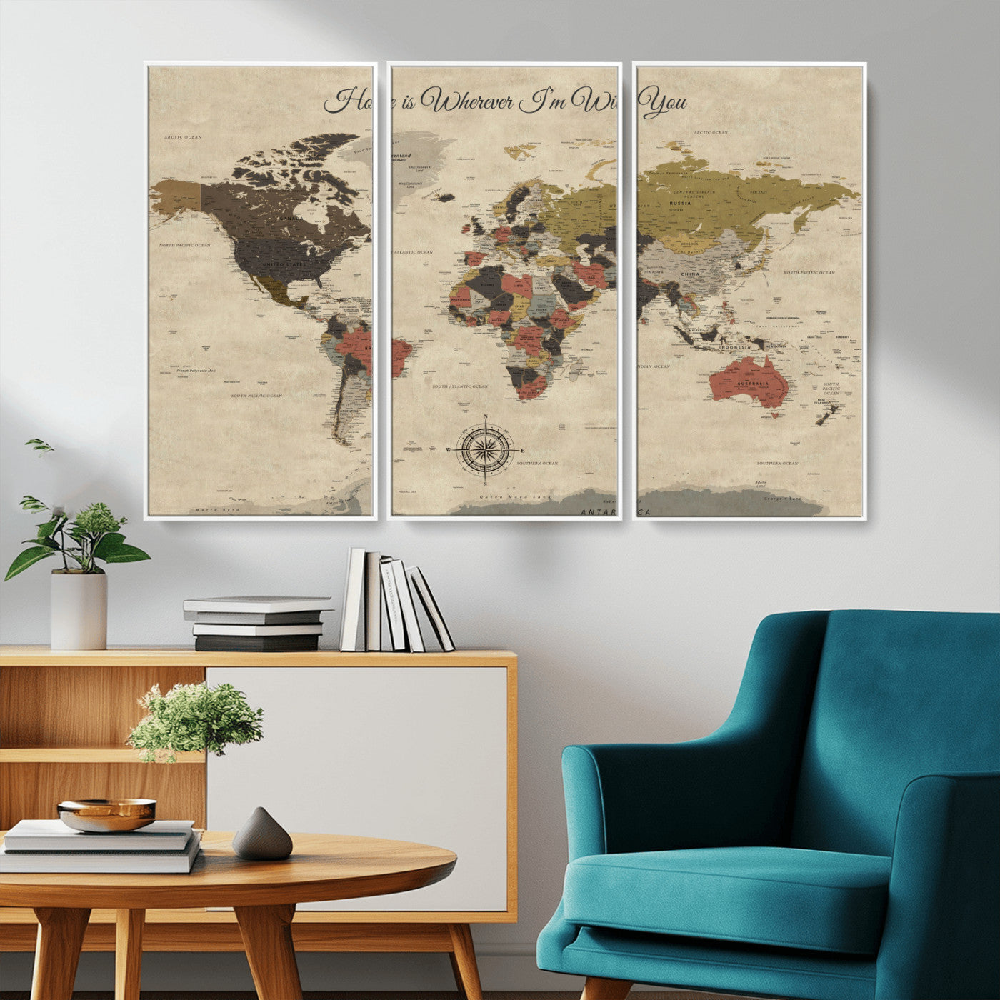 -Personalized World Map Wall Art Canvas Print – Customizable Push Pin Framed Travel Map Artwork for Home Office
