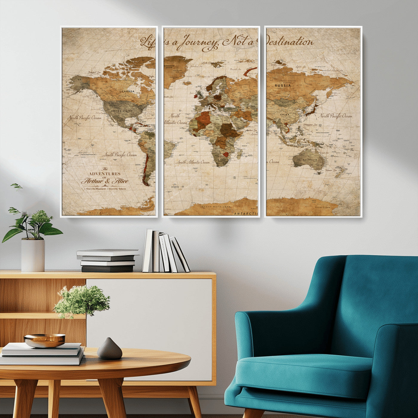 Rehber01-MGV-CV-36X24-Personalized Vintage World Map Canvas – Custom Framed Push Pin Travel Map Wall Art, Rustic Gift for Couples and Travel Lovers