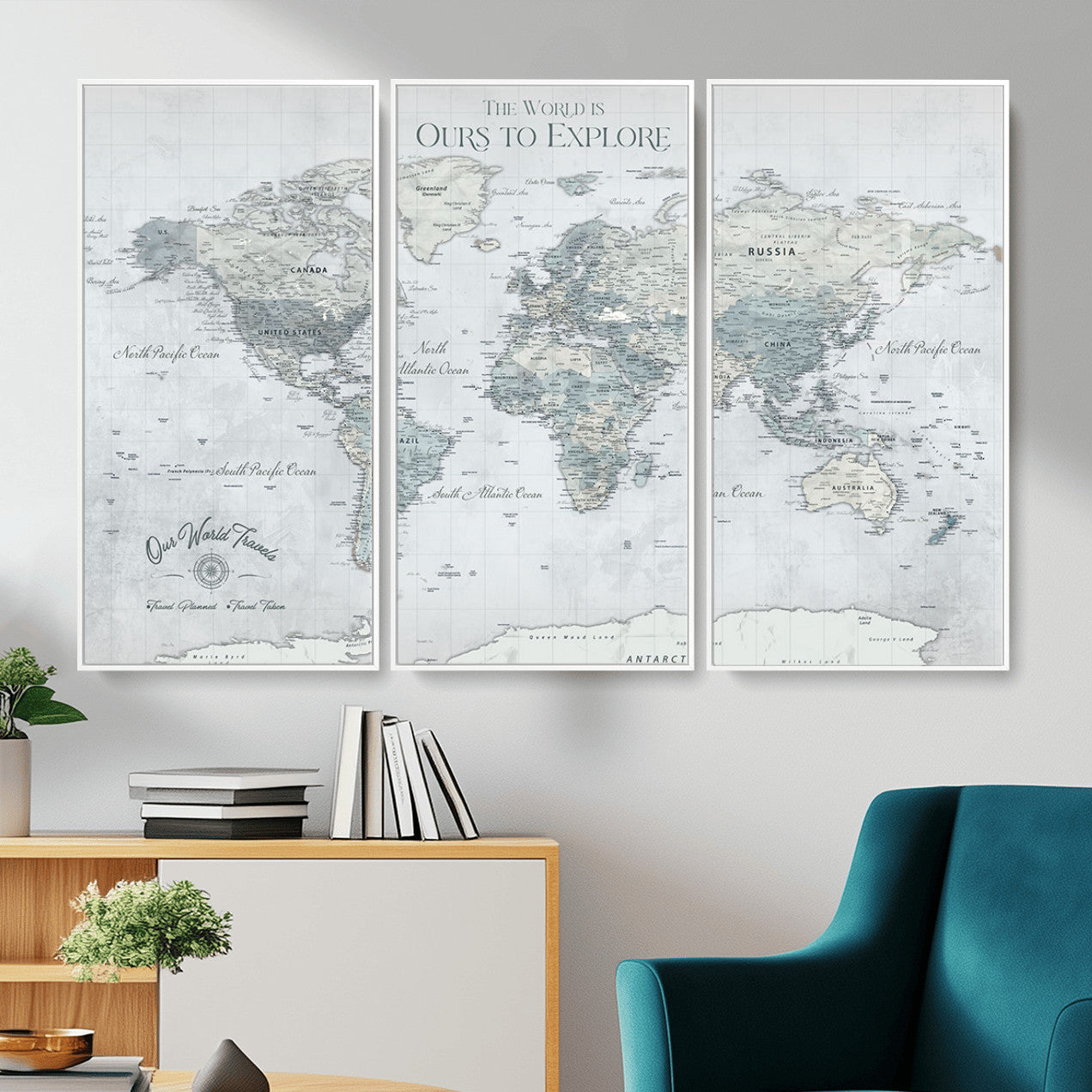 73654056-MGV-FC-48X32-3P - Personalized Push Pin World Map Canvas Print – Custom Framed Travel Tracker Artwork for Couples or Home Decor