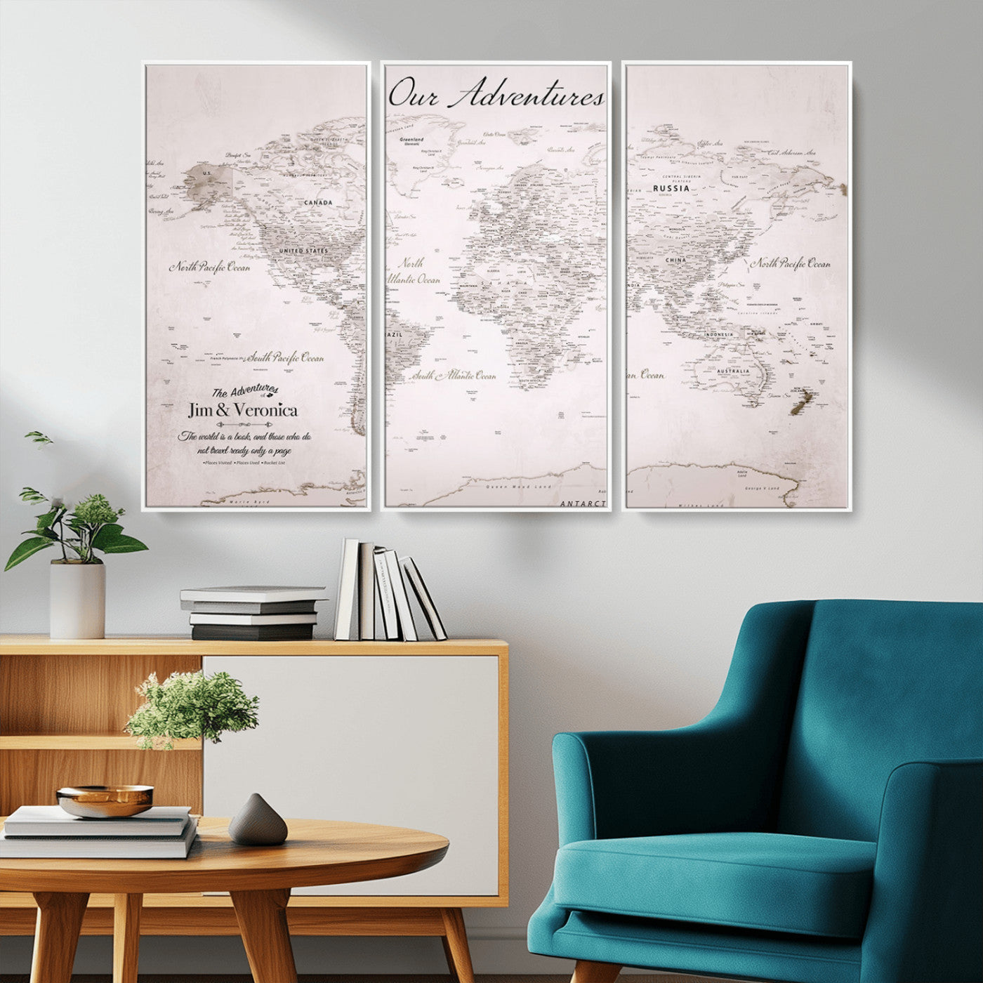 14561774-MGV-CV-36X24-Custom Push Pin World Map Wall Art – Personalized Travel Canvas Print with Foam Pins Framed Decor for Home, Office
