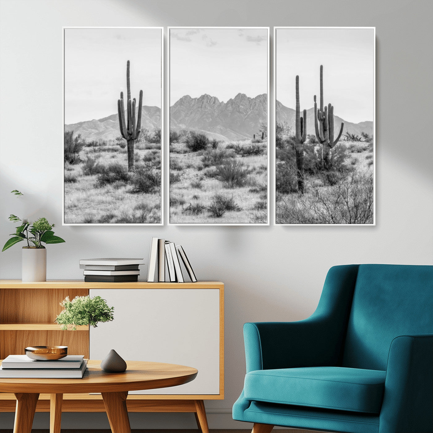 97436PHN-MGV-FC-48X32-3P_White-Black White Arizona Desert Canvas Wall Art Cactus Farmhouse Wall Art