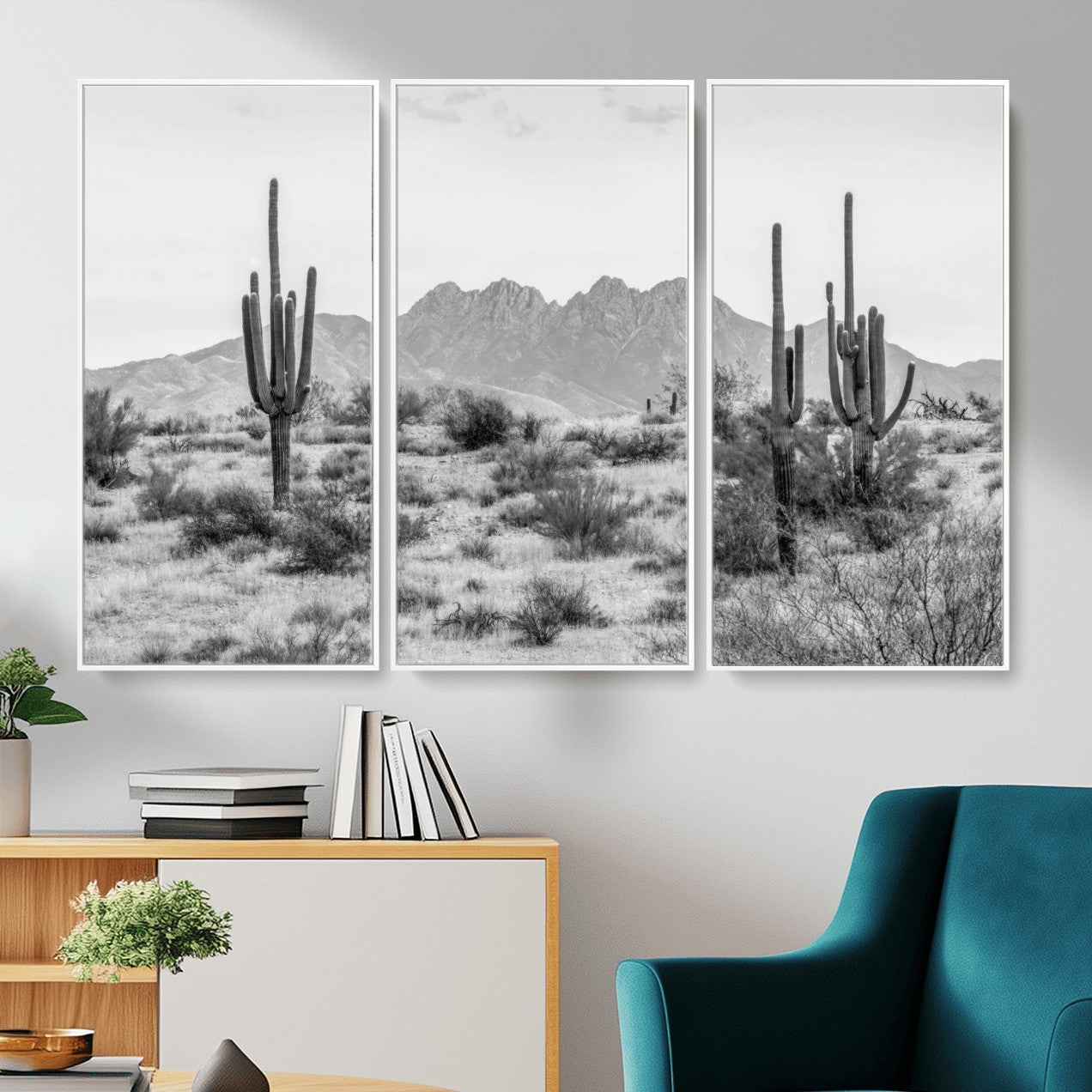 97436PHN-MGV-CV-36X24 - Black White Arizona Desert Canvas Wall Art Cactus Farmhouse Wall Art