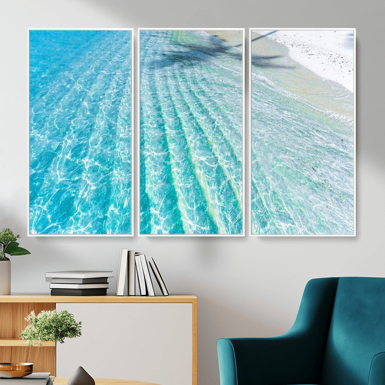 46233906-MGV-CV-36X24 - Serene Clear Blue Ocean Water Canvas Wall Art – Soft White Sand Shore Coastal Print for Home Decor, Relaxation, and Tranquil Vibes